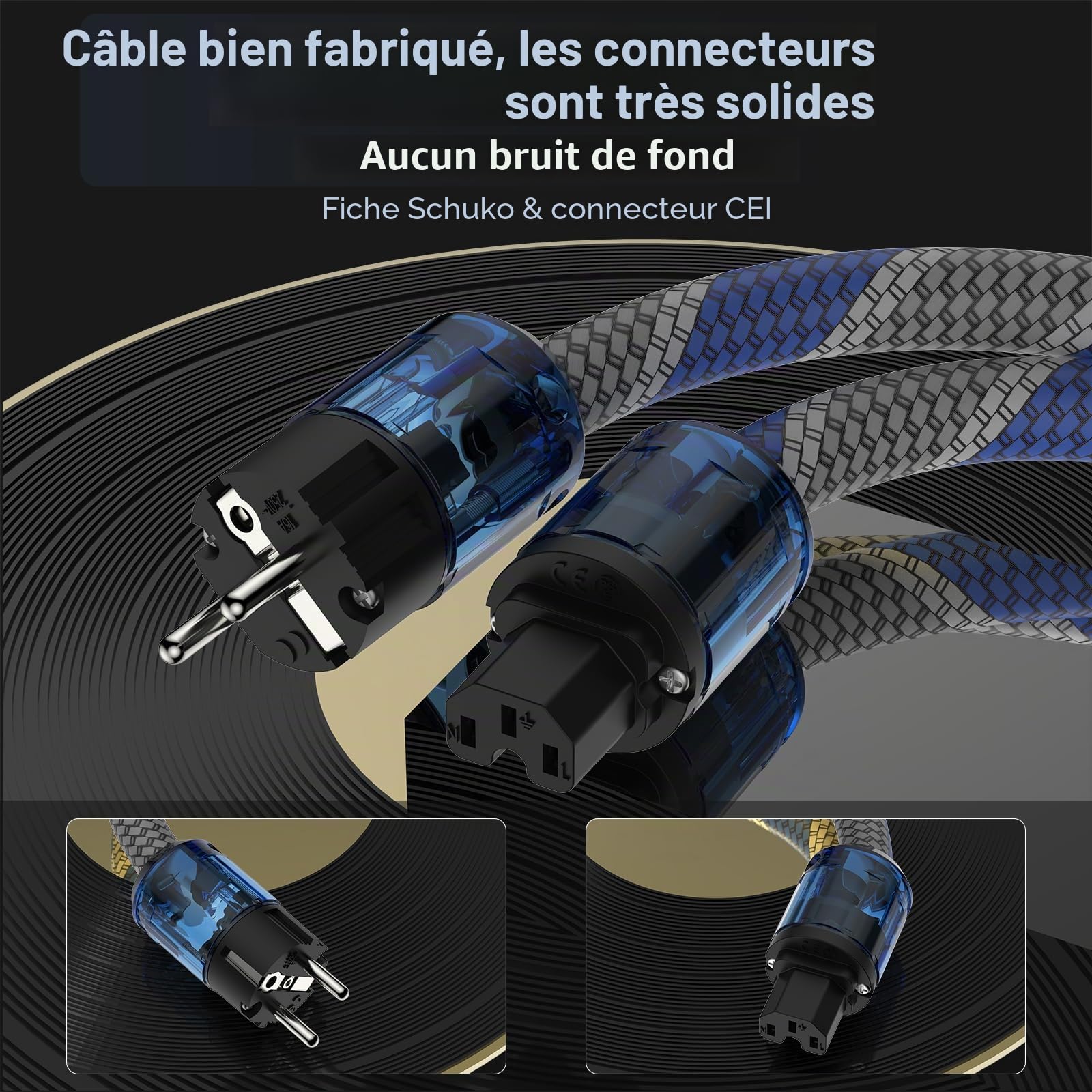 Tertullus Câble d'alimentation HiFi High End C15 câble d'alimentation audio HiFi avec prise Schuko et connecteur de dispositif froid (P037, rouge gris bleuté, 2 m)