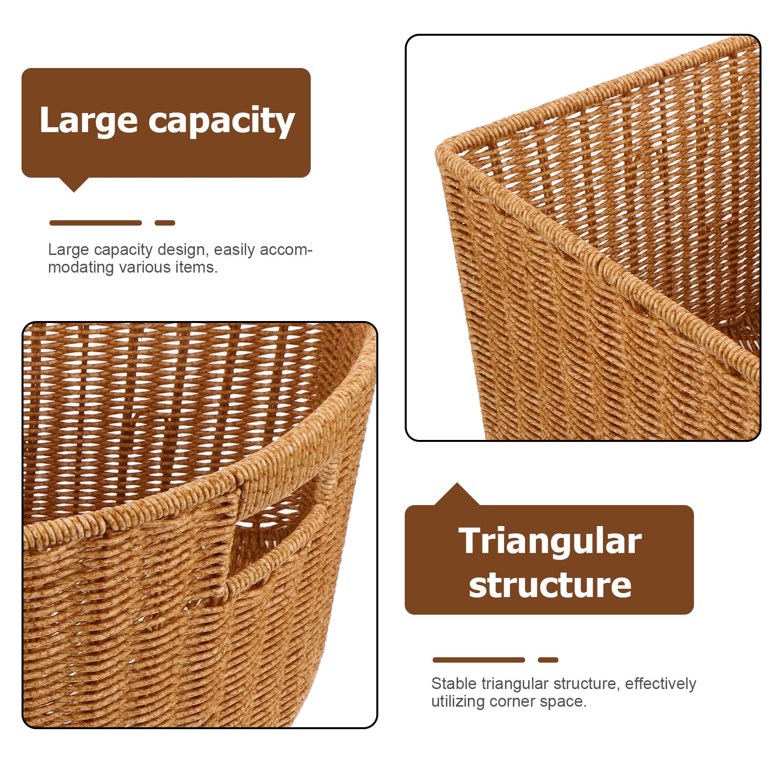 ifundom Cesto Portabiancheria Angolare in Plastica Effetto Rattan 39X28X20 CM, Organizer Triangolare Intrecciato per Lavanderia e Armadio, Contenitore Salvaspazio Resistente e Versatile