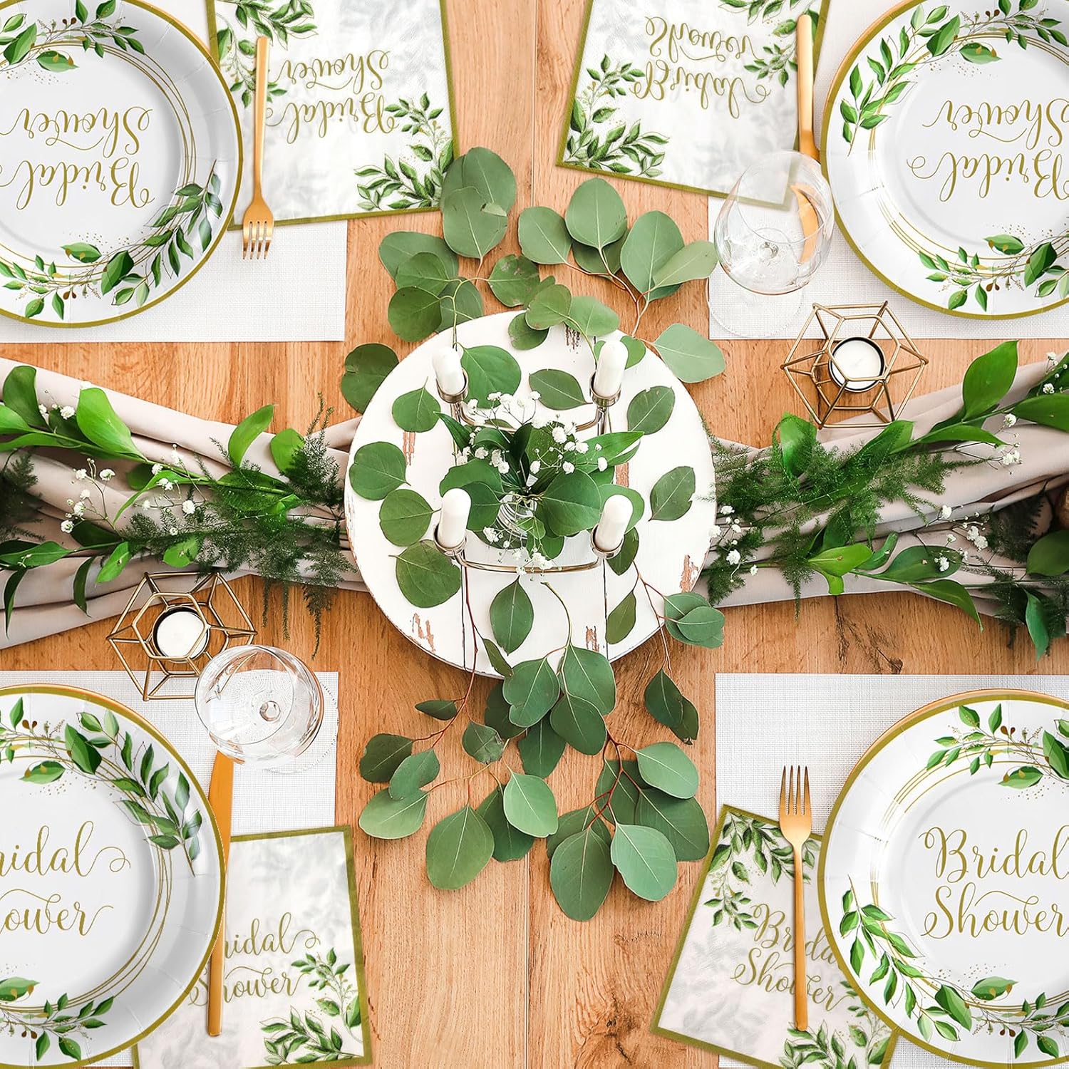 Colarr 250 Pcs Bridal Shower Plates and Napkins and Cup Sets Bridal Shower Party Supplies Paper Plates Napkins Disposable Tableware Set for Wedding Engagement Bachelorette Party(Eucalyptus)