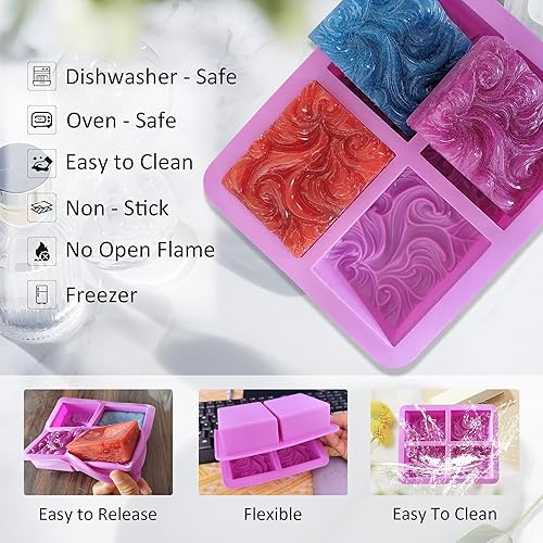 Miniatura 4 de Moldes de jabón Ocean Wave, moldes de silicona rectangulares de 4 cavidades, moldes de jabón reutilizables y antiadherentes para jabón casero,