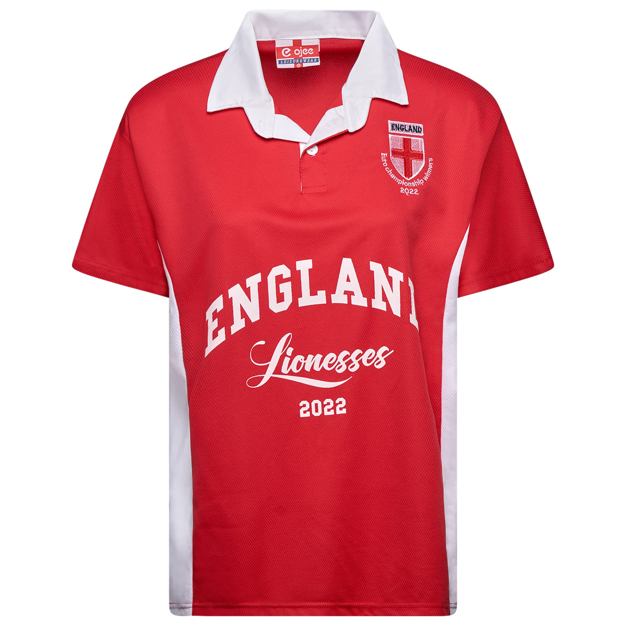 New Model UK Ladies England Football Euro Champions Half Sleeve T-Shirt | Button Down Collar Neck Style | Embroidered Logo | S to XXL (Red, XXL)