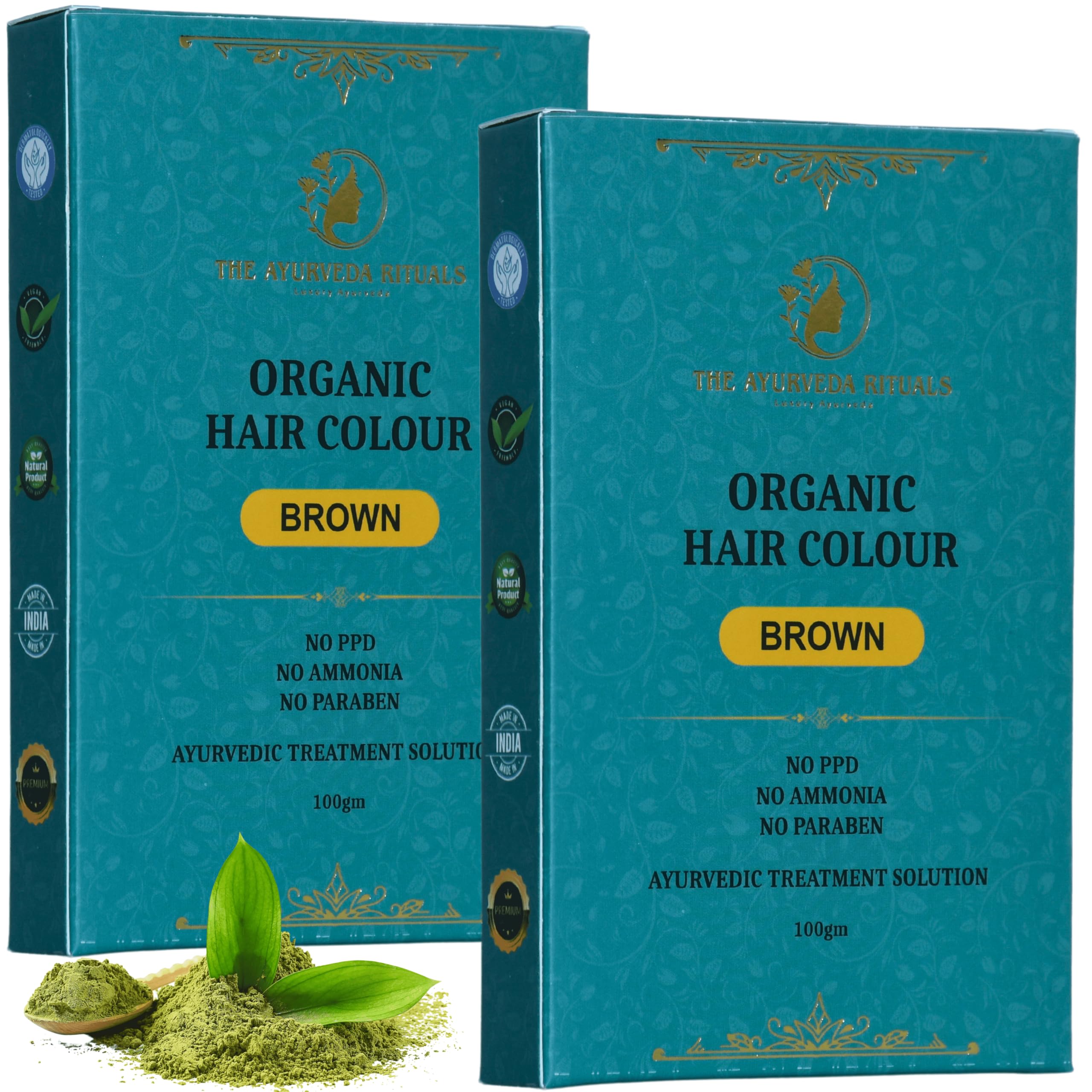 Organic Hair Colour Brown For Women & Men | 100% Natural | Ammonia Free & PPD Free | Herbal Organic Hair Colour | Plant-Based | Natural Henna Powder | 9 Organic Ayurvedic Extracts l Natural Brown (100gm) (2 Pack)