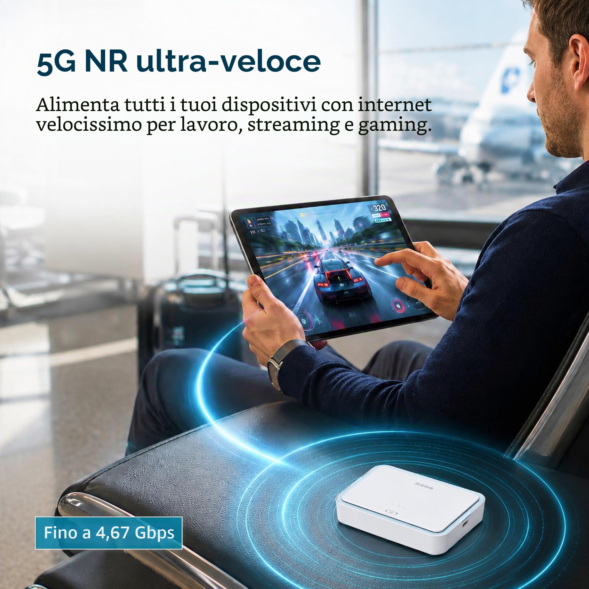 D-Link DBR-330-G Router Mobile 5G NR AX3000 Wi-Fi 6 (DBR-330-G) – Fino a 4,67 Gbps, AX3000 Dual Band, Batteria 5260 mAh, 32 Dispositivi, MicroSD, USB-C, Hotspot 5G Portatile