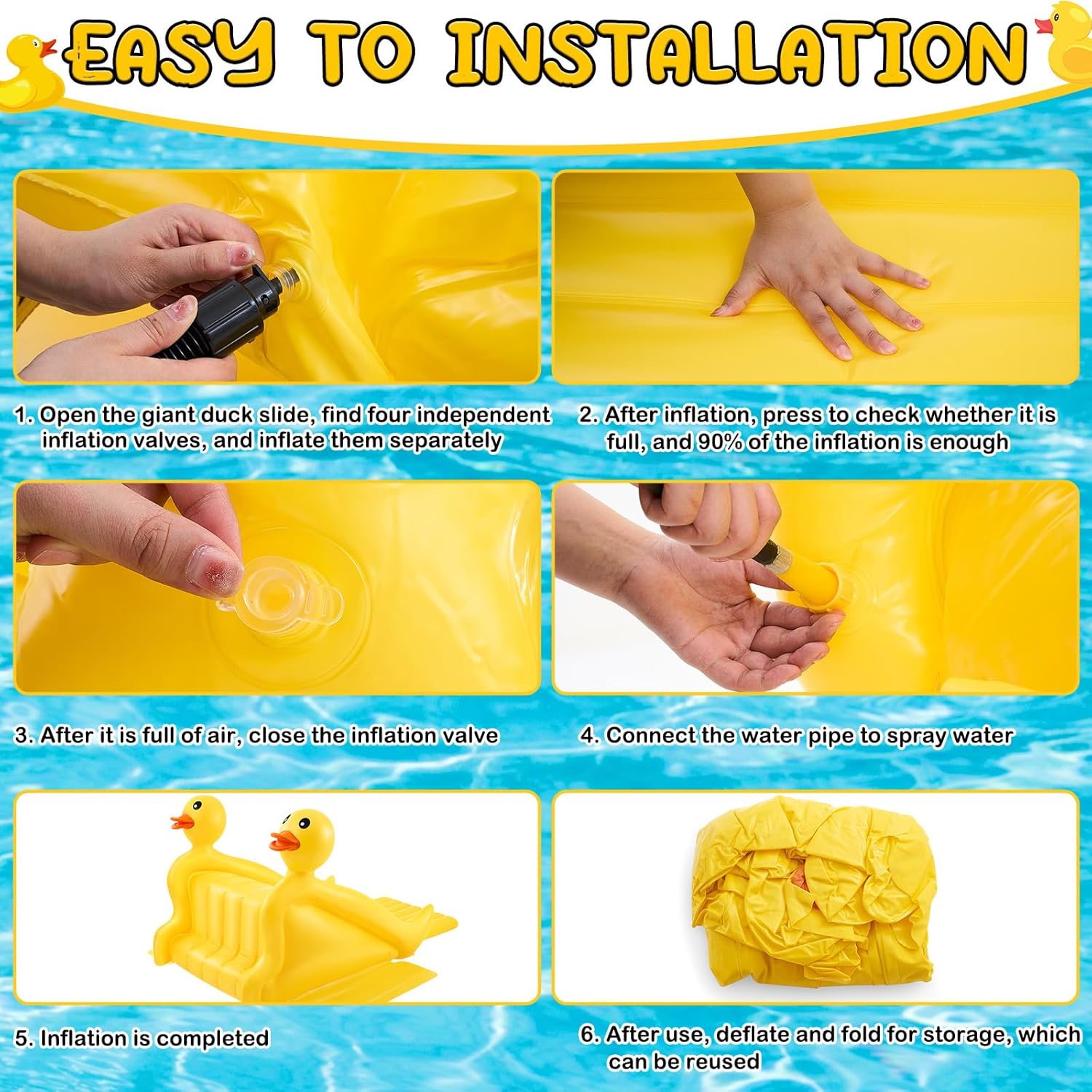 98 Inch Giant Inflatable Duck Pool Slide, Large Water Slide Above Ground for Kids and Adults, Summer Swimming Pool Party Supplies for Backyard, Kids Birthday Party, Family Game