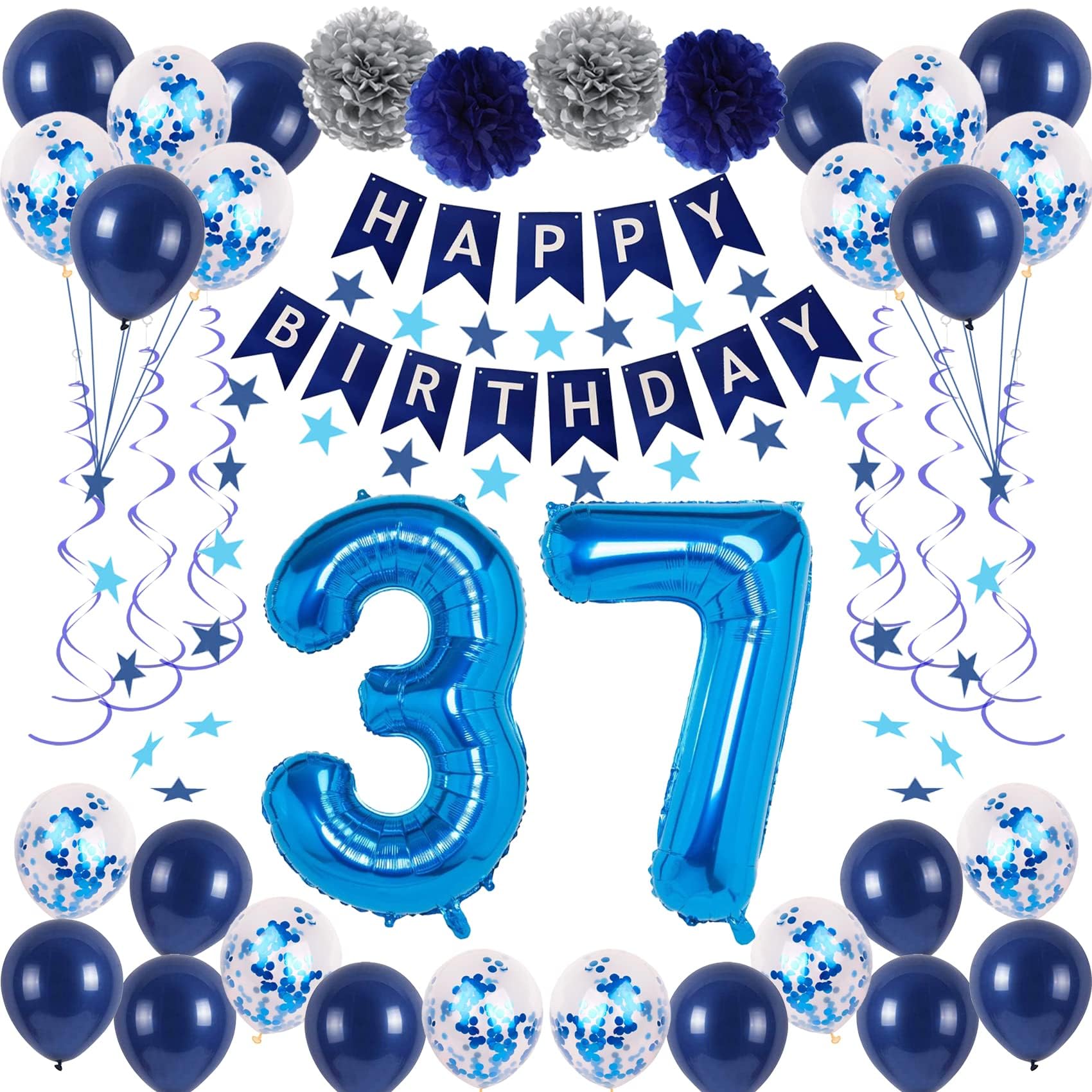 Amazon.com: NANINUNENO 37th Blue Birthday Party Decorations for