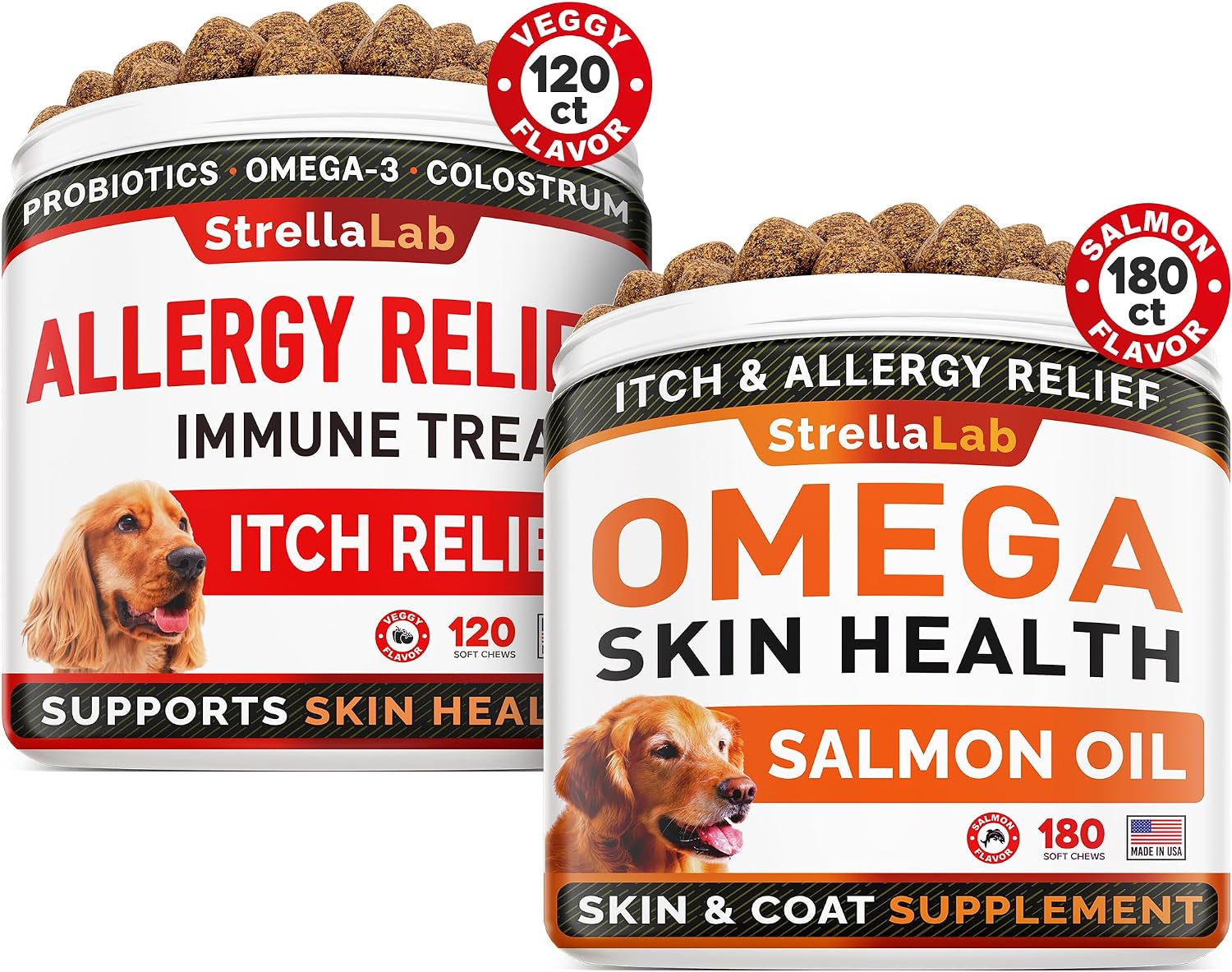 Allergy Relief + Probiotics + Omega 3 for Dogs Bundle Itchy Skin Treatment + Hot