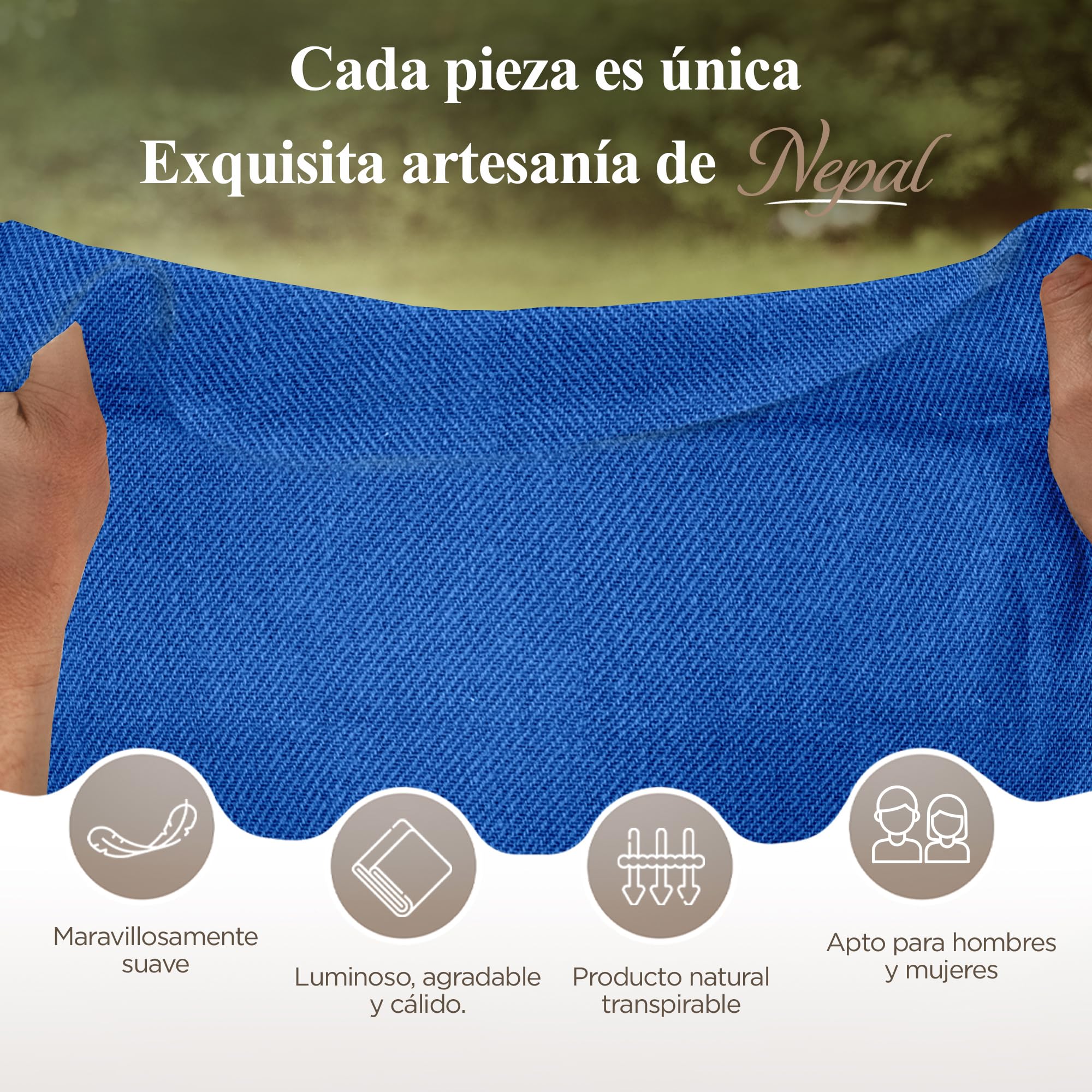 Bufanda de Cachemira - 100% Lana, 68x190 cm, Tejida a Mano en Nepal, Unisex, Monocolor, Lavado a Mano