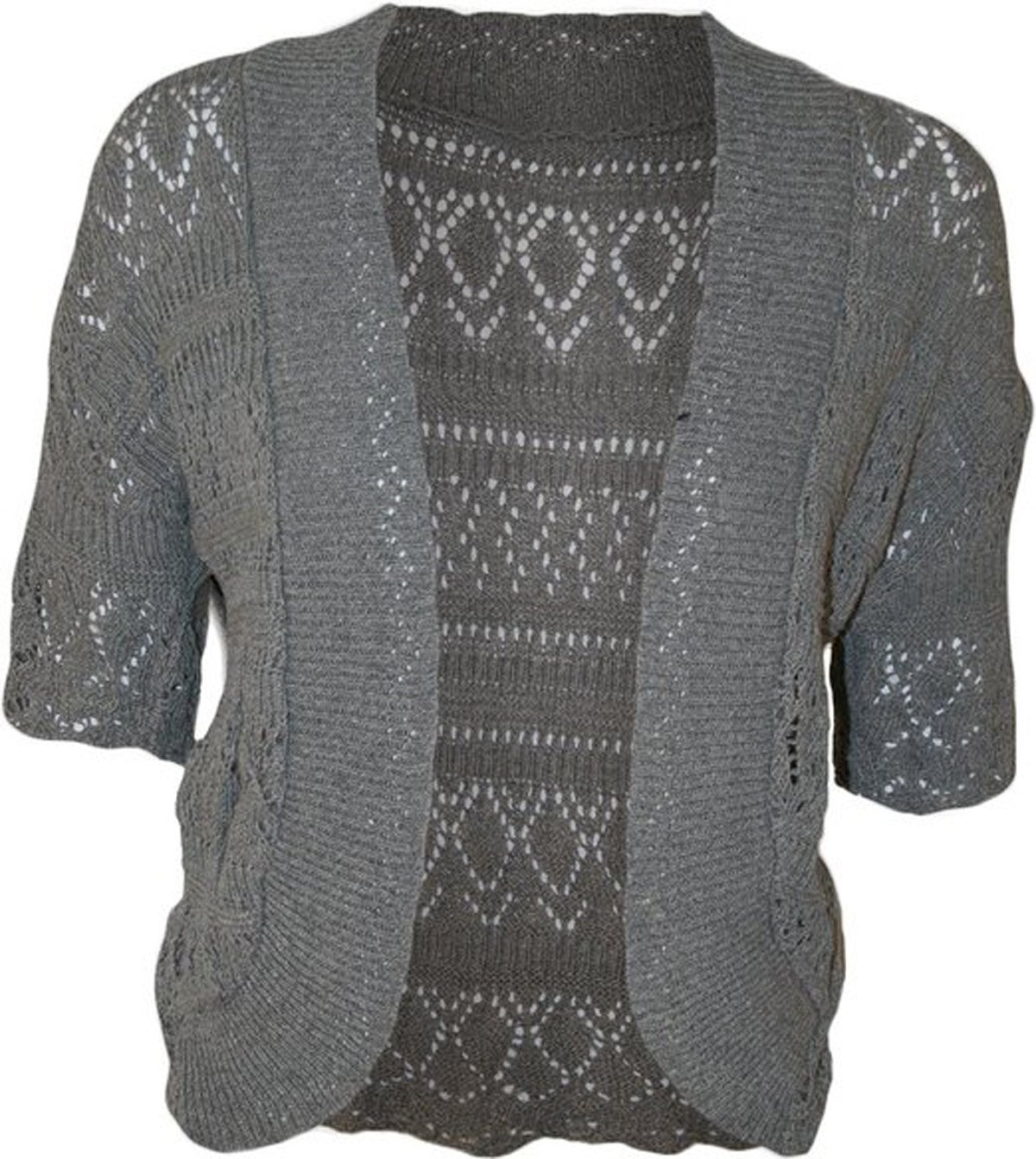 FashionMark Women's Plus Size Crochet Knitted Short Sleeve Cardigan