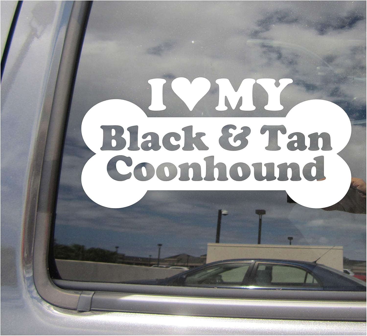 I Heart Love My Black and Tan Coonhound - Dog Bone Hound Pure Breed Cars Trucks Moped Helmet Hard Hat Surfboard Skateboard Auto Automotive Craft Laptop Vinyl Decal Store Window Wall Sticker 13037