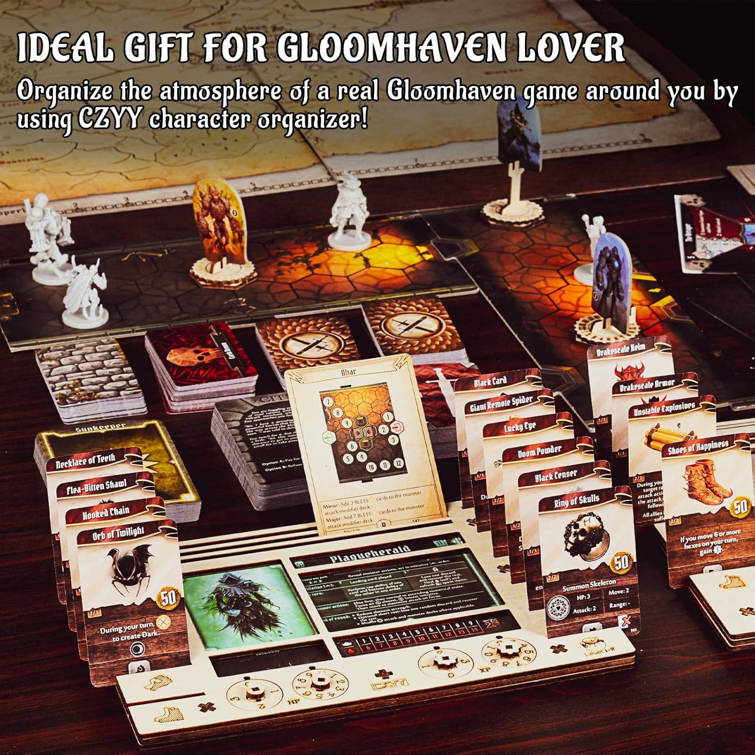 CZYY Gloomhaven/Frosthaven Player Character Dashboard with HP & XP Dial Trackers Set of 2 Birch Plywood Hero Organizer for Saving Your Table Space