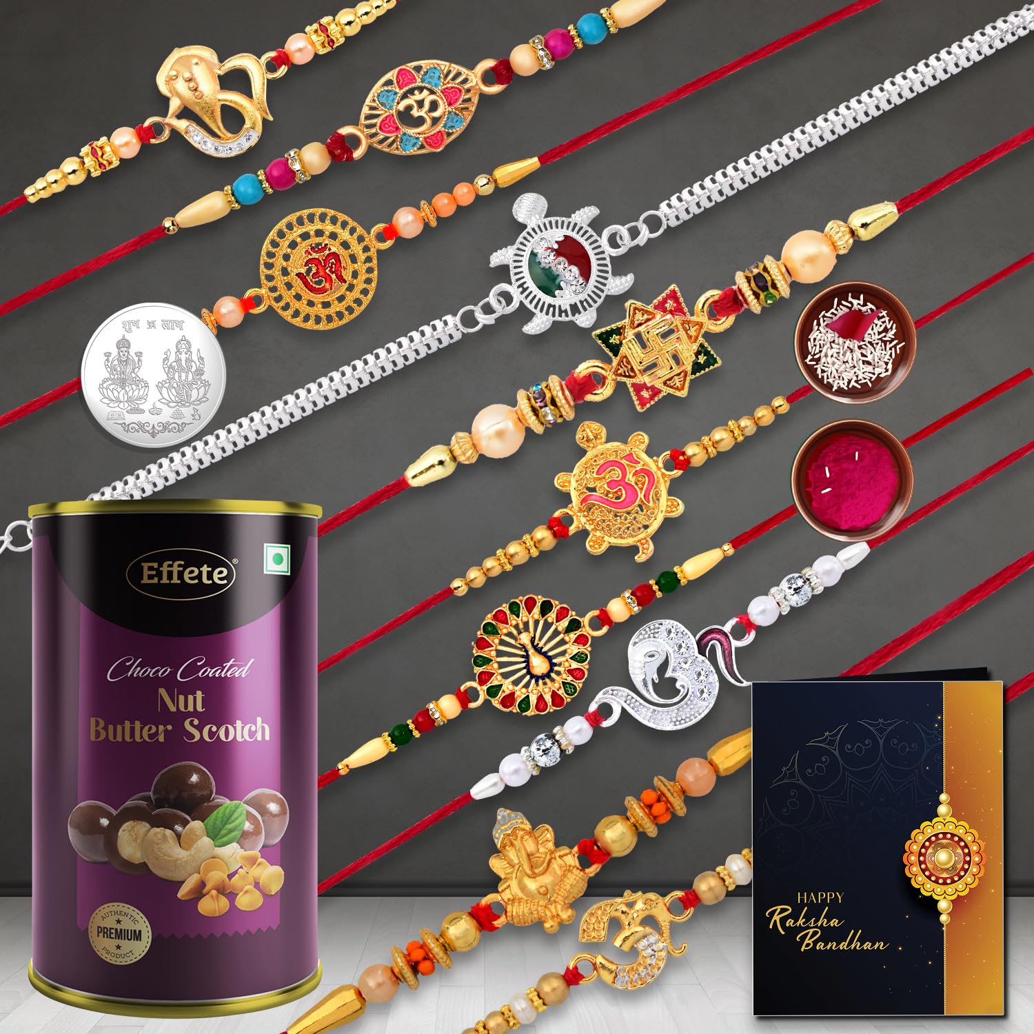 Oblivion (K10_MC31_BS) Rakhi Combo with Effete Chocolate Butter Scotch 96gm, Pooja Coin & Greeting Card, Rakhi Gift Hamper, Rakhi for brother with gift, chocolate gift pack, rakhi with Chocolate Gift Hemper, Fancy Rakhis for men, rakhi set of 10 (B0CDTYR9WW) Amazon Price History, Amazon Price Tracker