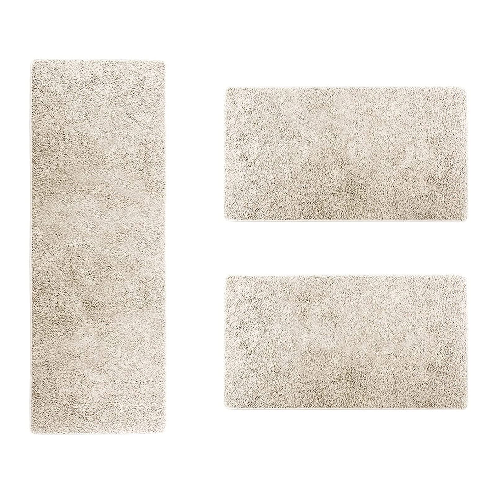 Floordirekt Shaggy-Bettumrandung Barcelona - 3-teilig - Shaggy-Kräusel-Optik - Hochflor Bettvorleger in vielen Farben (B: 67 cm | L: 1 x 250 cm + 2 x 140 cm, Creme)