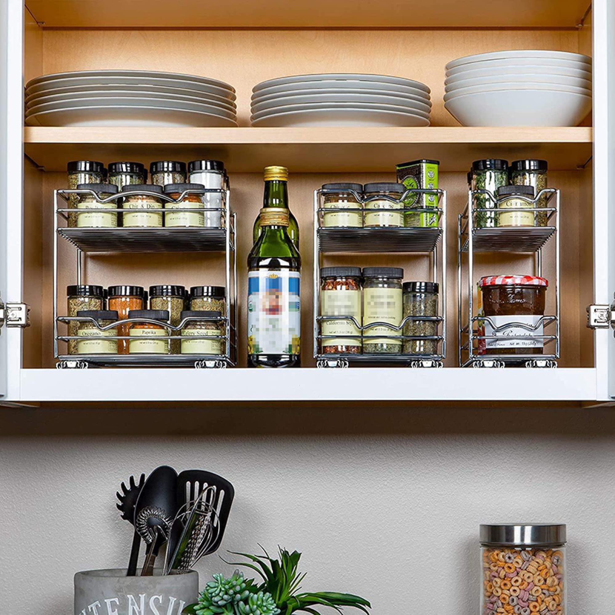Orga de 2 niveles deslizantes, estante de almacenamiento debajo del gabinete para cocina y baño, solución de ahorro de espacio, plateado, 5 pulgadas, plateado de 5 pulgadas