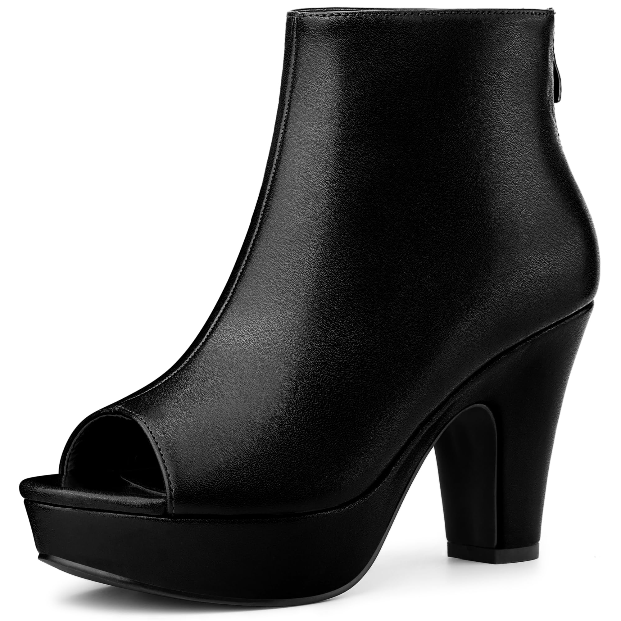 Allegra K Peep Toe Ankle Boots for Women Back Zip Chunky Heel Platform Boots