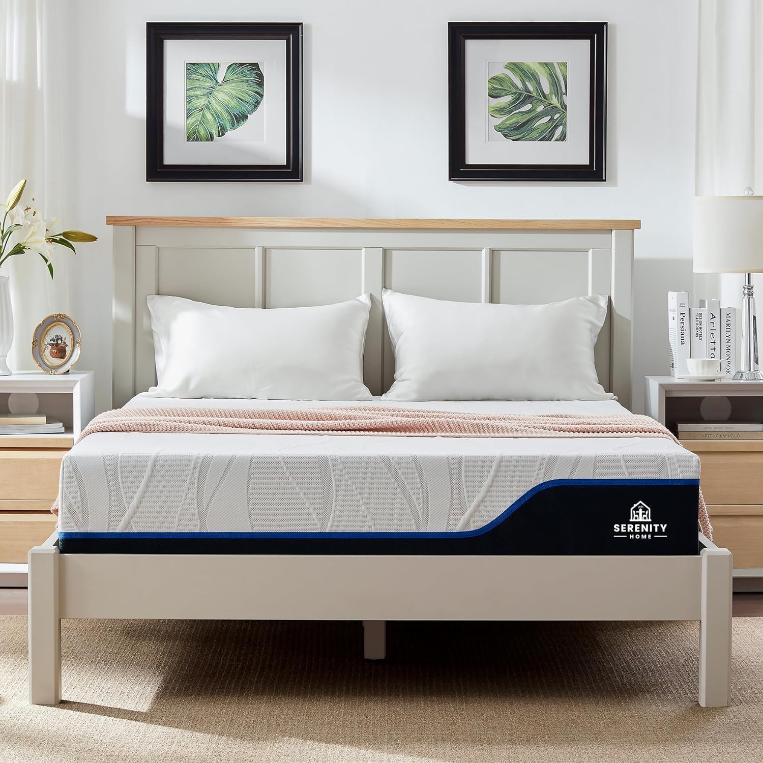 14" King Gel Memory Foam Mattress, Cooling, Pressure Relief, White/Blue White/Blue King 14 inch image 11 of 12 B0BHQ15XLS