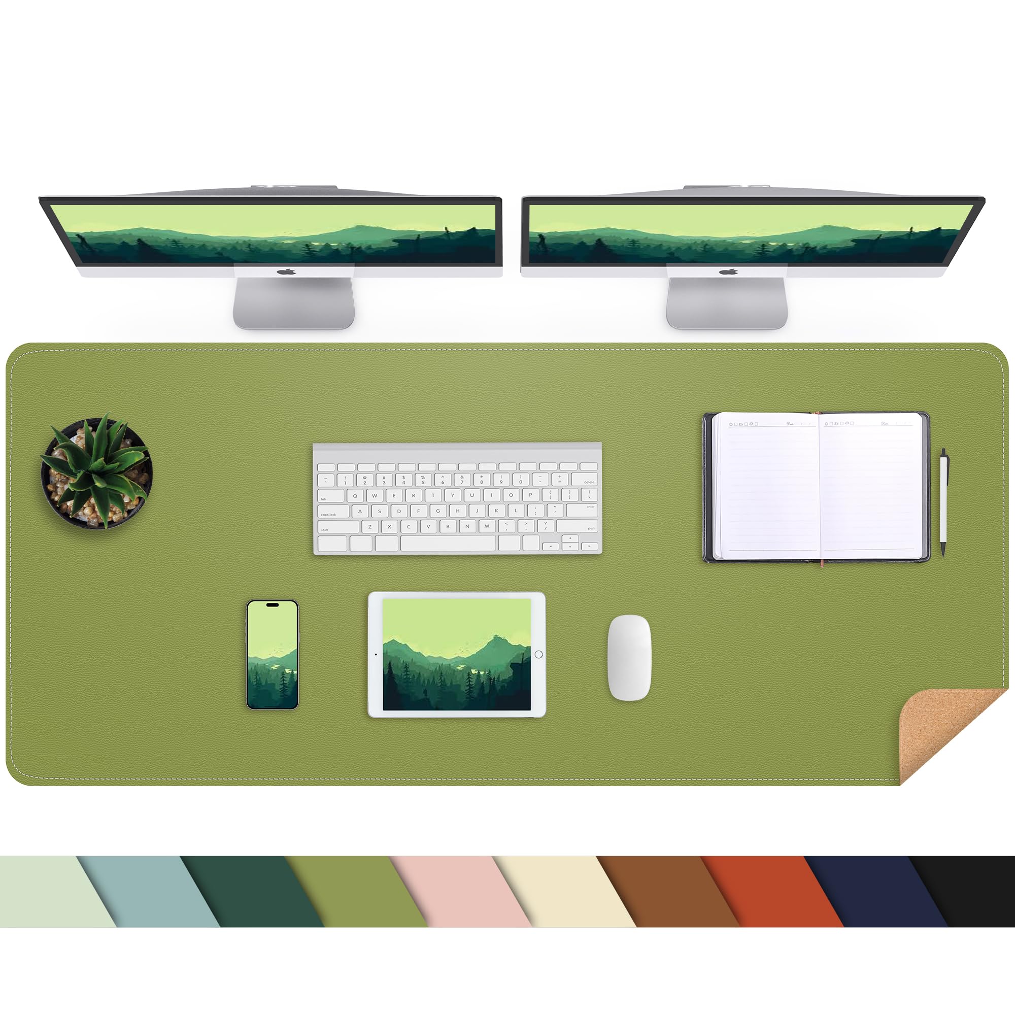 Leather Desk pad Protector, Large Desk mat with Natural Cork & PU Leather,Mouse pad,Non-Slip Office Desk Mat,Waterproof Desk Writing Pad for Office