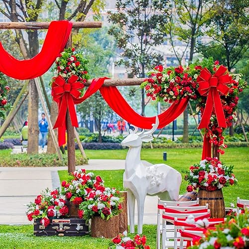 Miniatura 3 de 8 lazos grandes de Navidad, 30.7 x 10.6 pulgadas, para Navidad, Día de San Valentín, con bordes dorados, de terciopelo rojo, adorno para árbol de