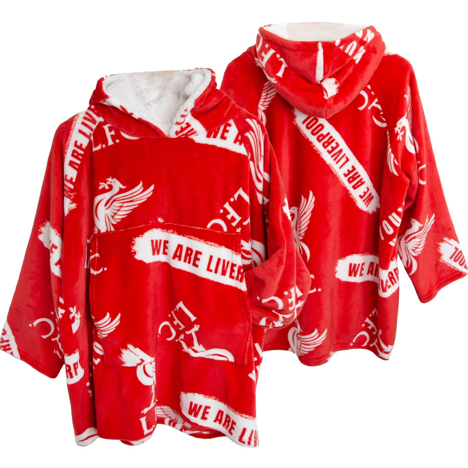 Character World Liverpool Oversized Wearable Fleece Blanket |Warm & Cosy | Football Crest & We Are Liverpool Design | Premium Sherpa Lined | Perfect for Kids Aged 13+ Years, Suggested Height 110cm+