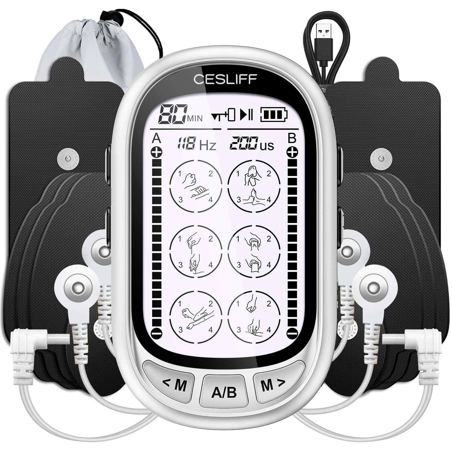 CESLIFF Dual Channel TENS EMS Unit Large Screen 24 Modes 36 Levels Intensity Muscle Stimulator, Rechargeable Electric Pulse Massager TENS Machine for Lower Back Neck Shoulder Pain Relief with 10 Pads — Amazon image 11