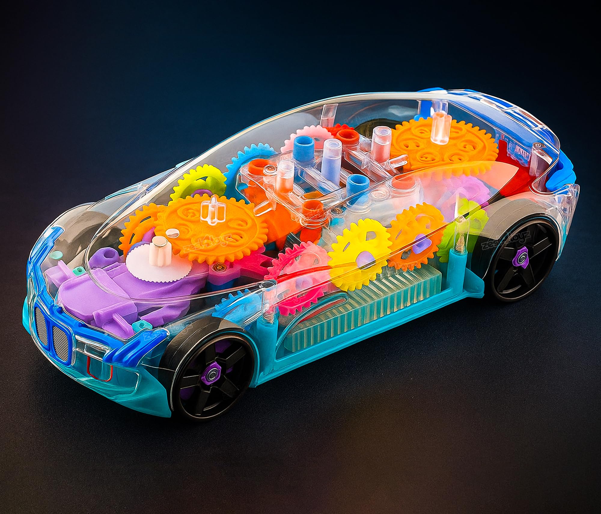 Musical Car Toys for Kids 360 Degrees Rotating Transparent Concept Car with Flashing 3D Light & Sound Toys for Kids 1-4 Years-Multicolour