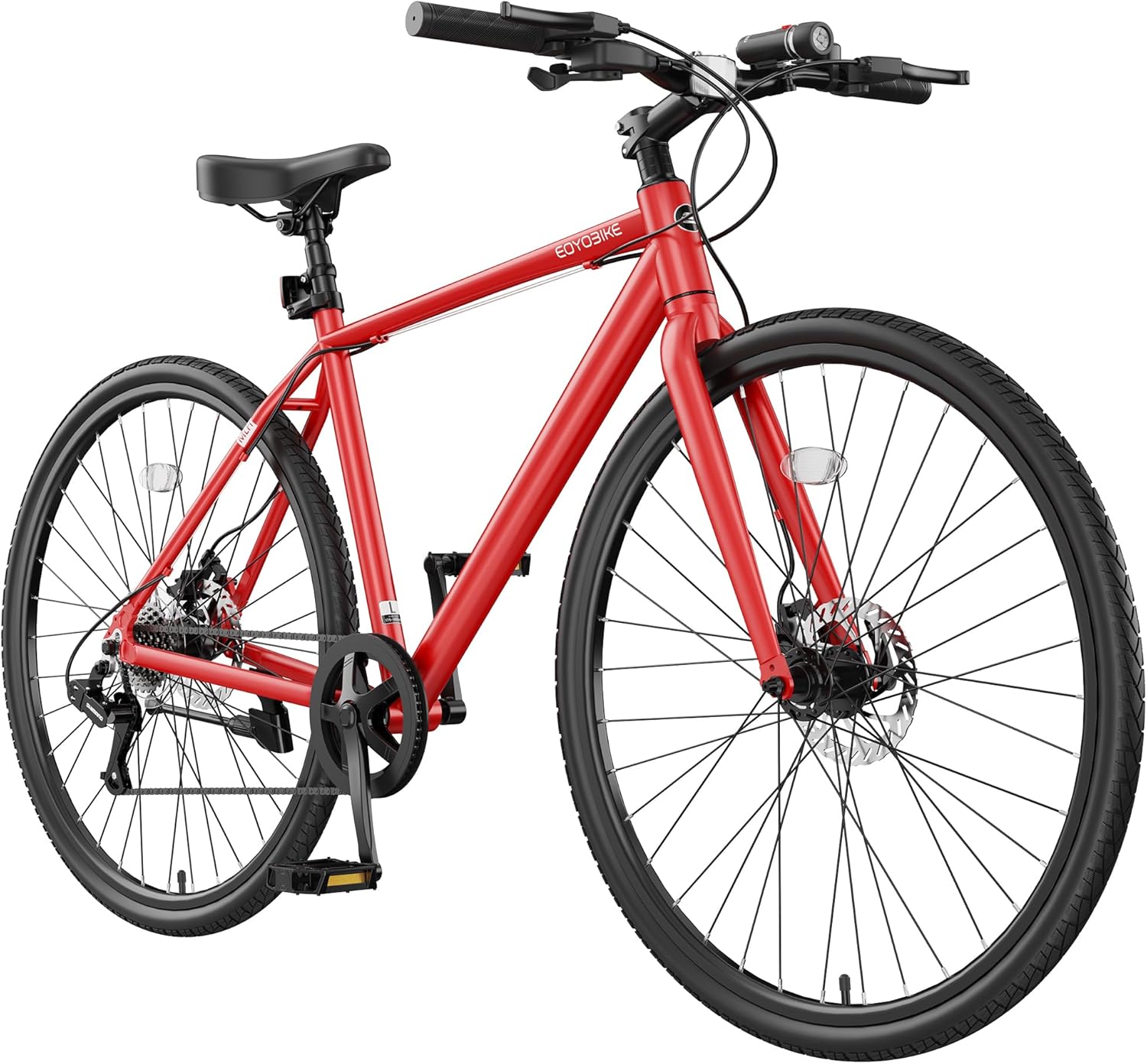 MOONCOOL Hybrid Bike for Men, 700C Aluminum 29LB Ultra-Light 8 Speed Commuter Bike, 350lb Loading, 29" Urban Bicycle, Dual Disc Brakes, for Tall Men&Women, 85% Pre-Assembled