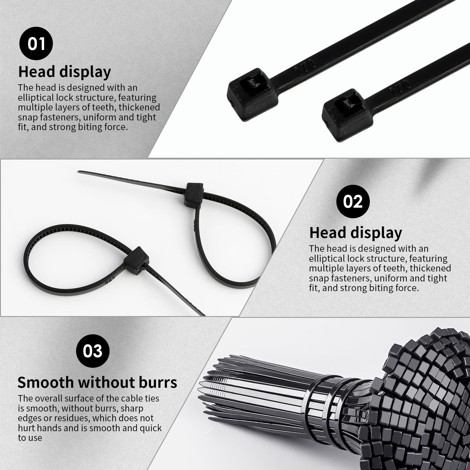 Bridas para Cables de Nylon Negro, Autoblocantes, 80mm x 1.8mm, para Organización de Cables, Electrónica y Bricolaje, Resistentes al Calor Resistente y duradero bridas pequeñas (300)