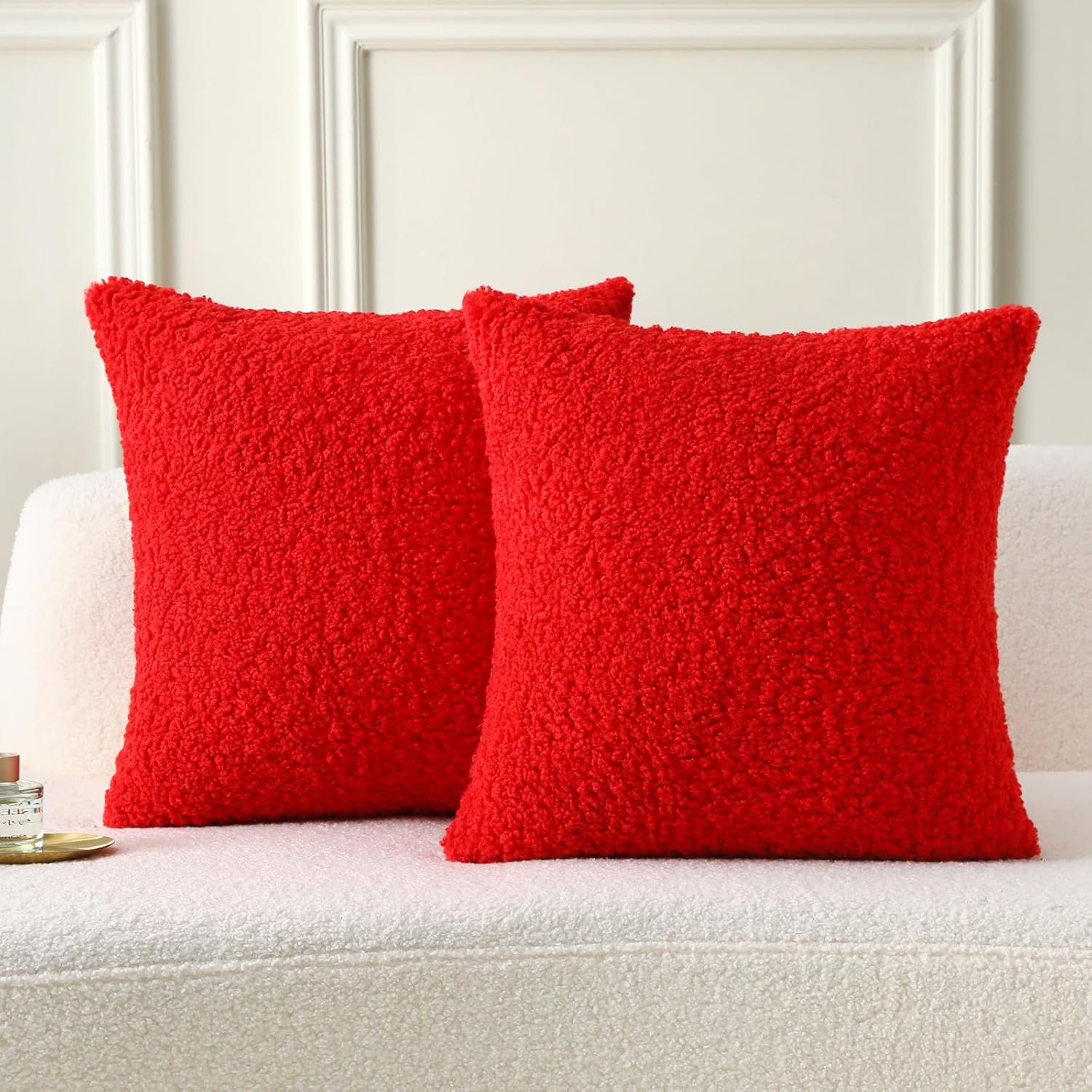 FUTEI Charcoal Throw Pillow Covers 26x26 Inch Set of 2,Furry Faux Fur Teddy Boucle Textured Cushion Covers,Soft Fluffy Decorative Euro Pillow Shams,Home Decor for Couch Bed Living Room Office Car