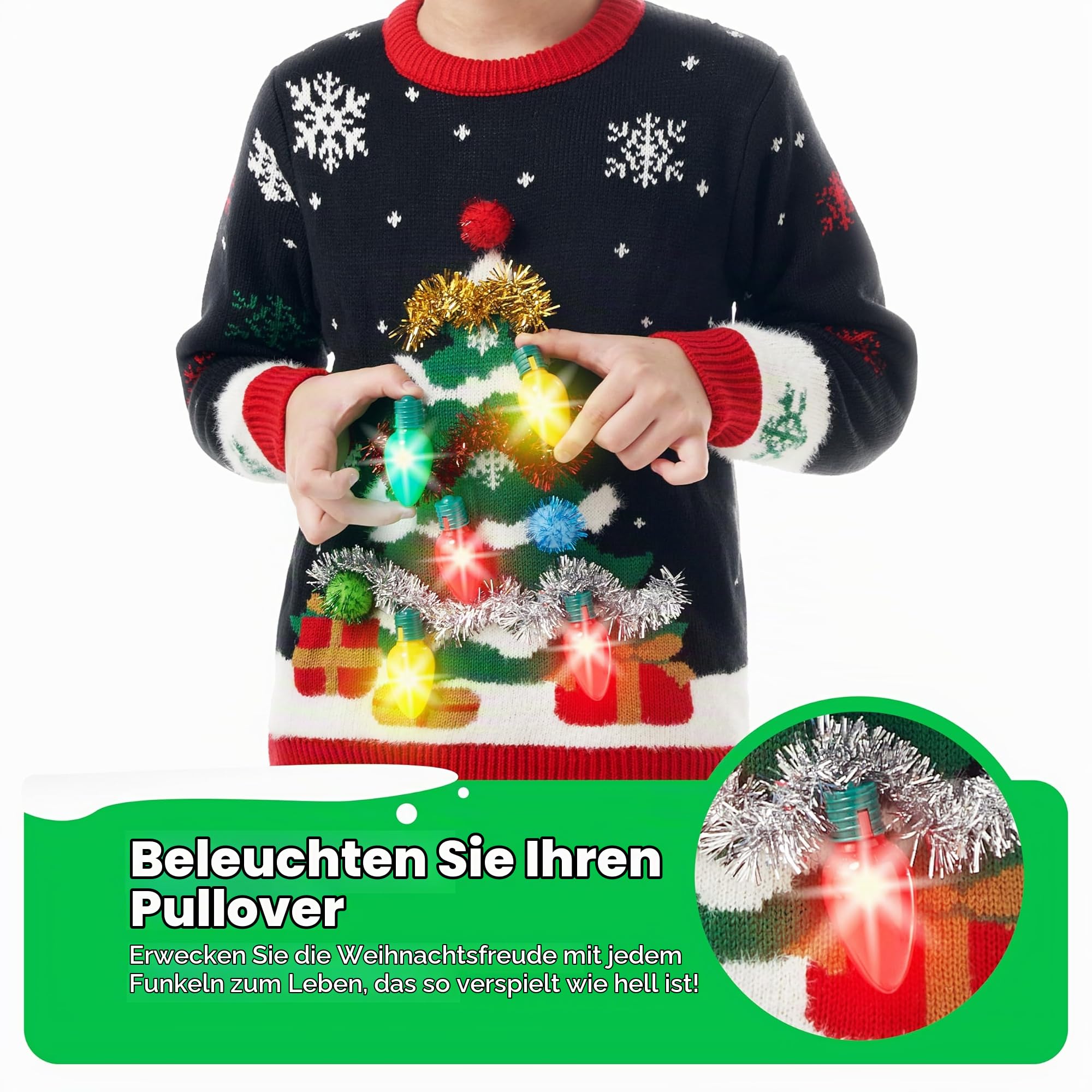 Giggling Getup Hässlicher Weihnachtspullover, LED-Leucht-Weihnachtsbaum-Strickwaren, hässlicher Weihnachtspullover