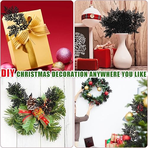 Miniatura 7 de DIYASY Hoja de helecho con purpurina de Navidad, ramas artificiales de árbol de Navidad de 11 pulgadas, agujas de pino falsas, tallos florales,