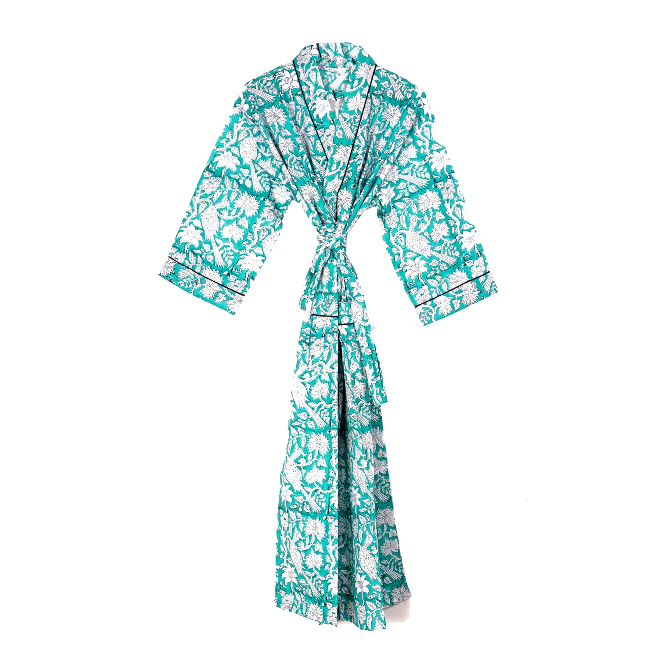 Cotton Hand Block Print Kimono Robes for Women, Long Length Floral Print Nightgown, Bikani cover- up cotton kimono