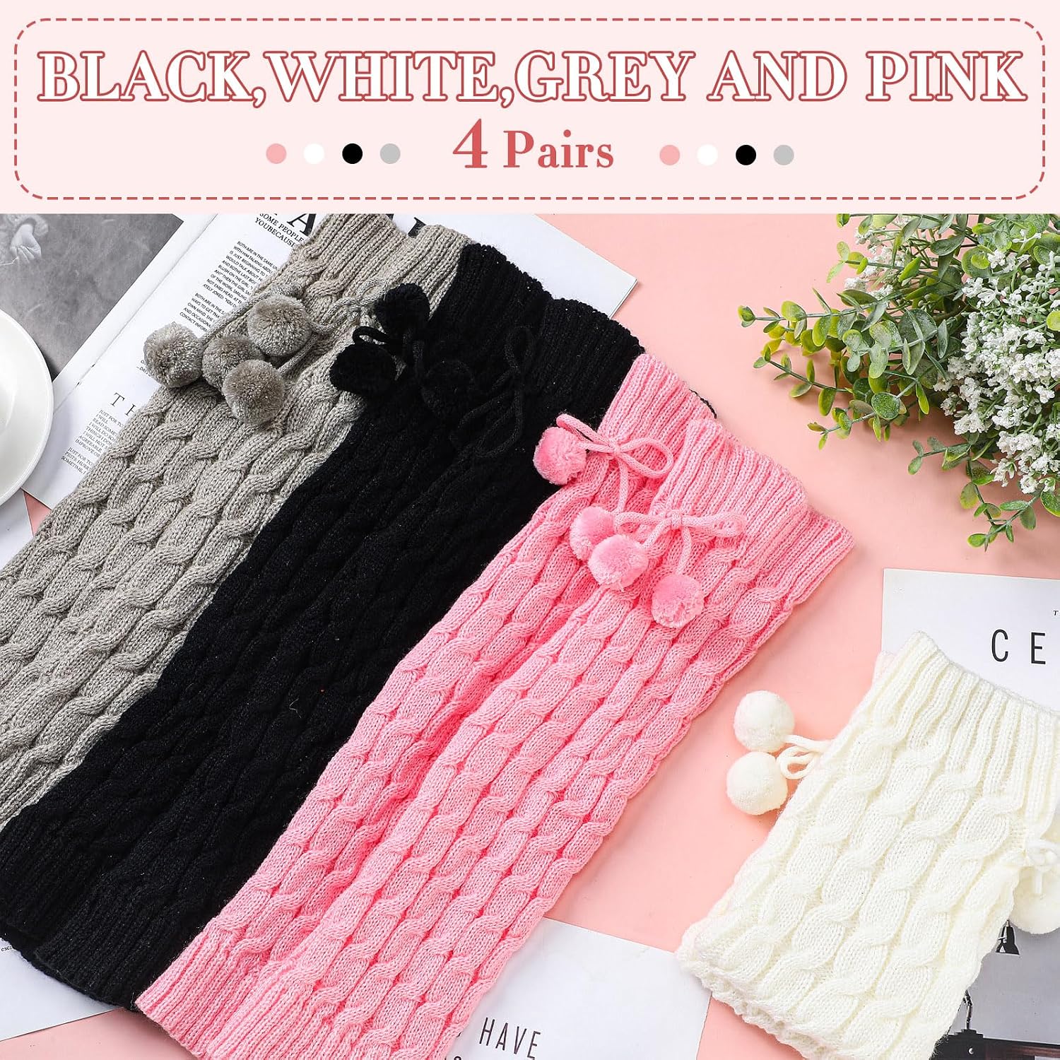 Ramede 4 Pairs Leg Warmers for Girls Kawaii Y2k 80s Japanese Loose Knitted Ribbed Leg Warmers Women Lolita Socks Cover