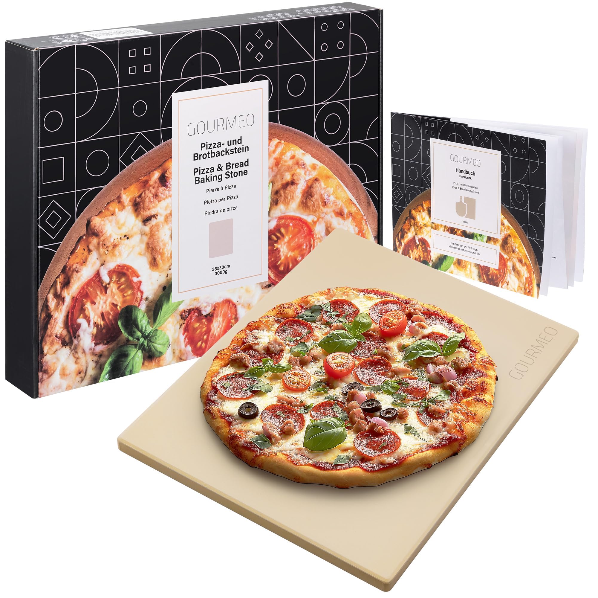Pierre a Pizza pour Four - Pierre Refractaire Four en Cordiérite de 38 x 30 x 1,5 cm - Plaque Pizza Four Plat aussi pour Barbecue Electrique ou à Charbon Maximum 800°C