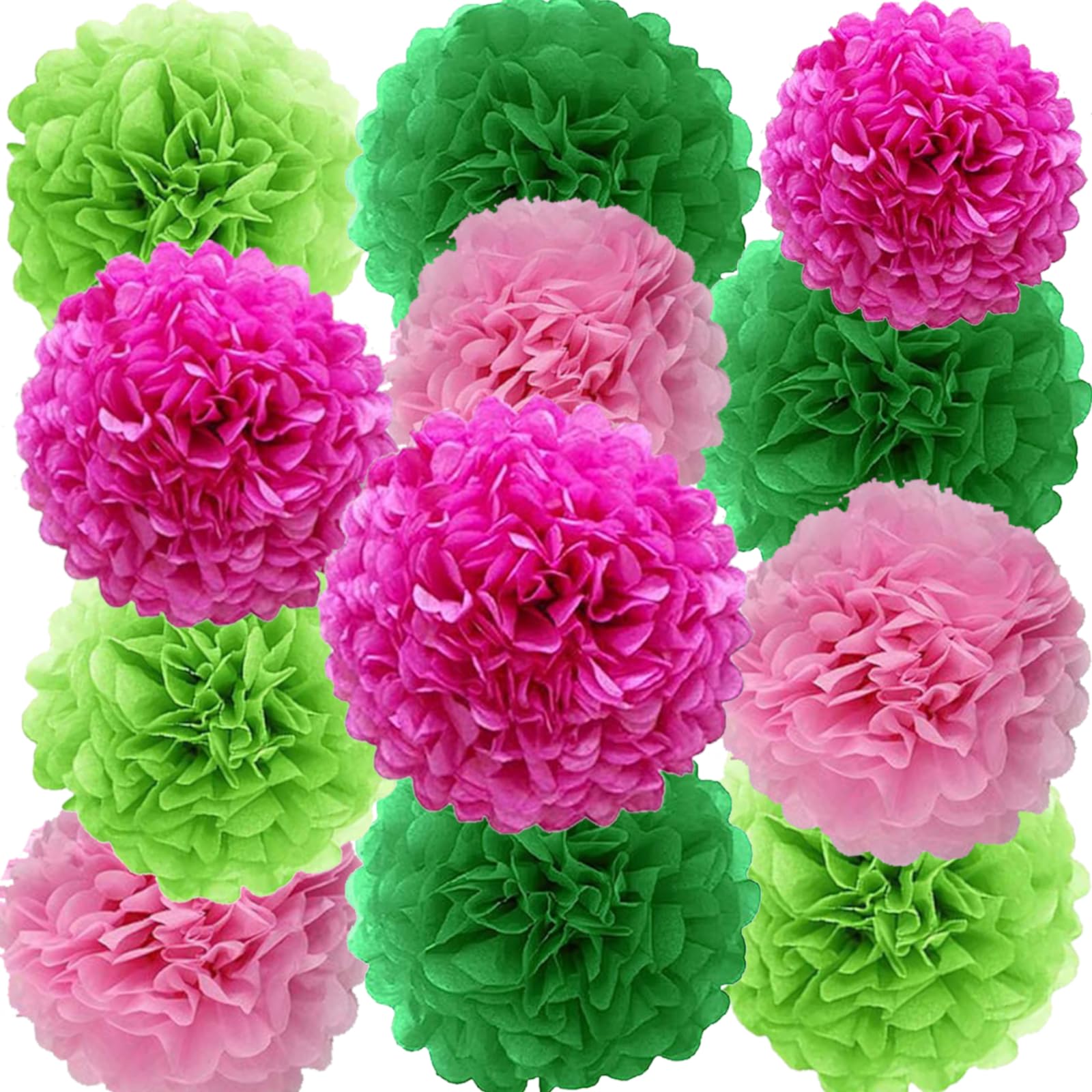 We Moment Pink and Green Tissue Paper Pom Poms，Hanging Pom Poms Flower for Pink Green Theme Party Birthday Wedding Decorations,12pcs 4 Colors of 12 Inch 10 Inch