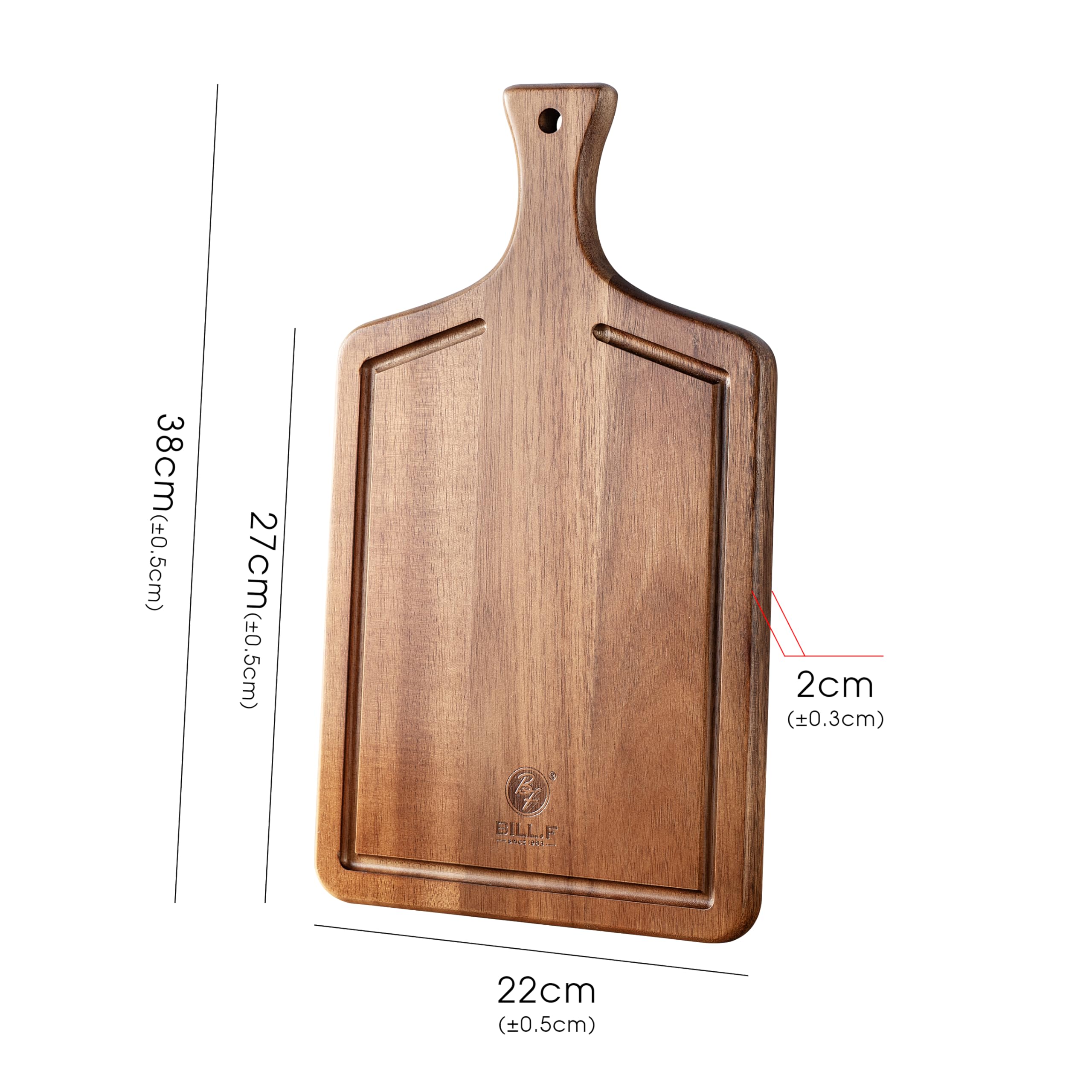 Bill.F Acacia Wood Cutting Board, Wood Kitchen Chopping Board with Special Sinks, Wood Paddle Cutting Boards - Image 2