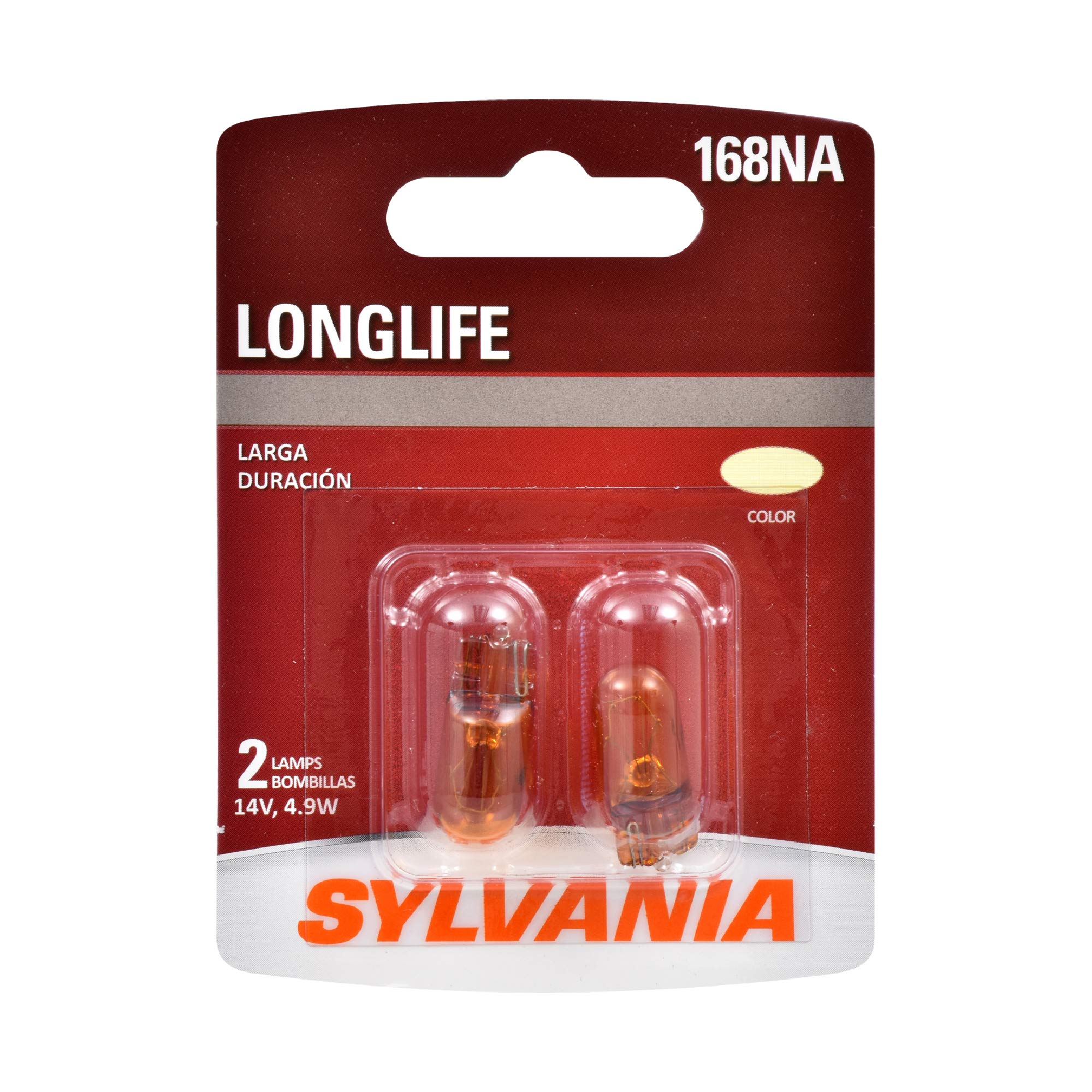 SYLVANIA - 168NA Long Life Miniature - Amber Bulb, Ideal for Parking and Turning Applications (Contains 2 Bulbs)