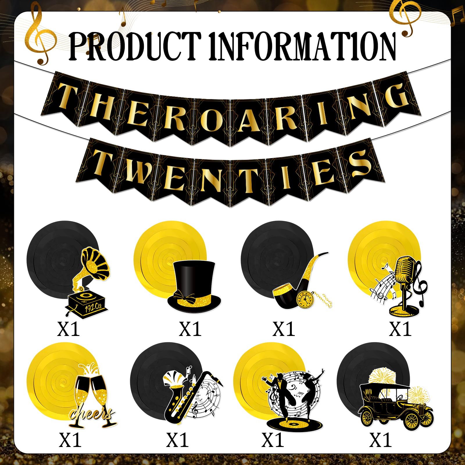 Roaring 20s Party Banner – 180x110 Cm, Schwarz-gold – Für 1920er Jahre Motto-Party, Hochzeit & Retro-Dekoration