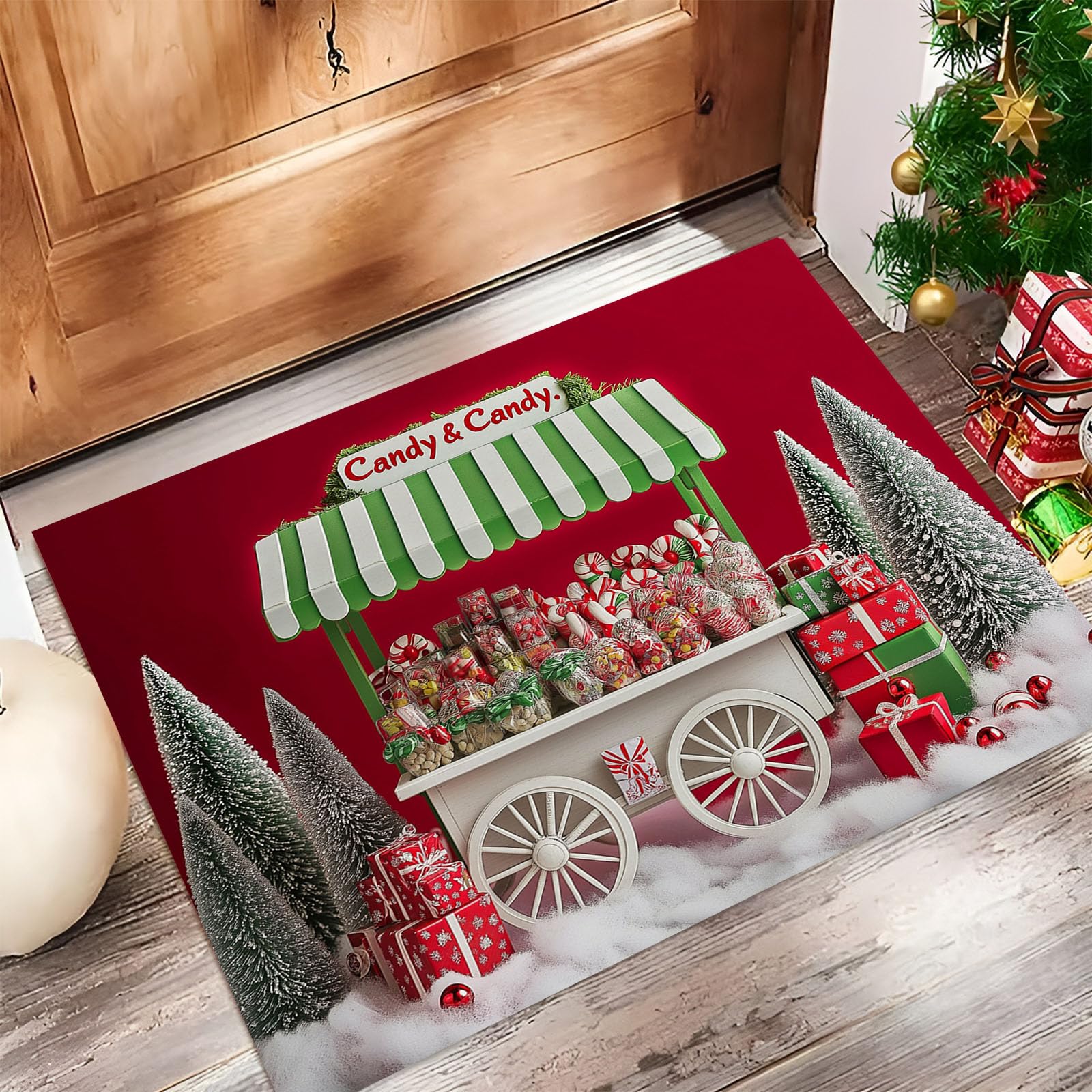 Felpudo decorativo de bienvenida antideslizante lavable para Navidad