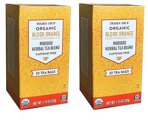 Trader Joes - Mezcla de té de hierbas orgánico de naranja sanguina Rooibos, saborizado con otros sabores naturales, sin cafeína, 20 bolsas de té,