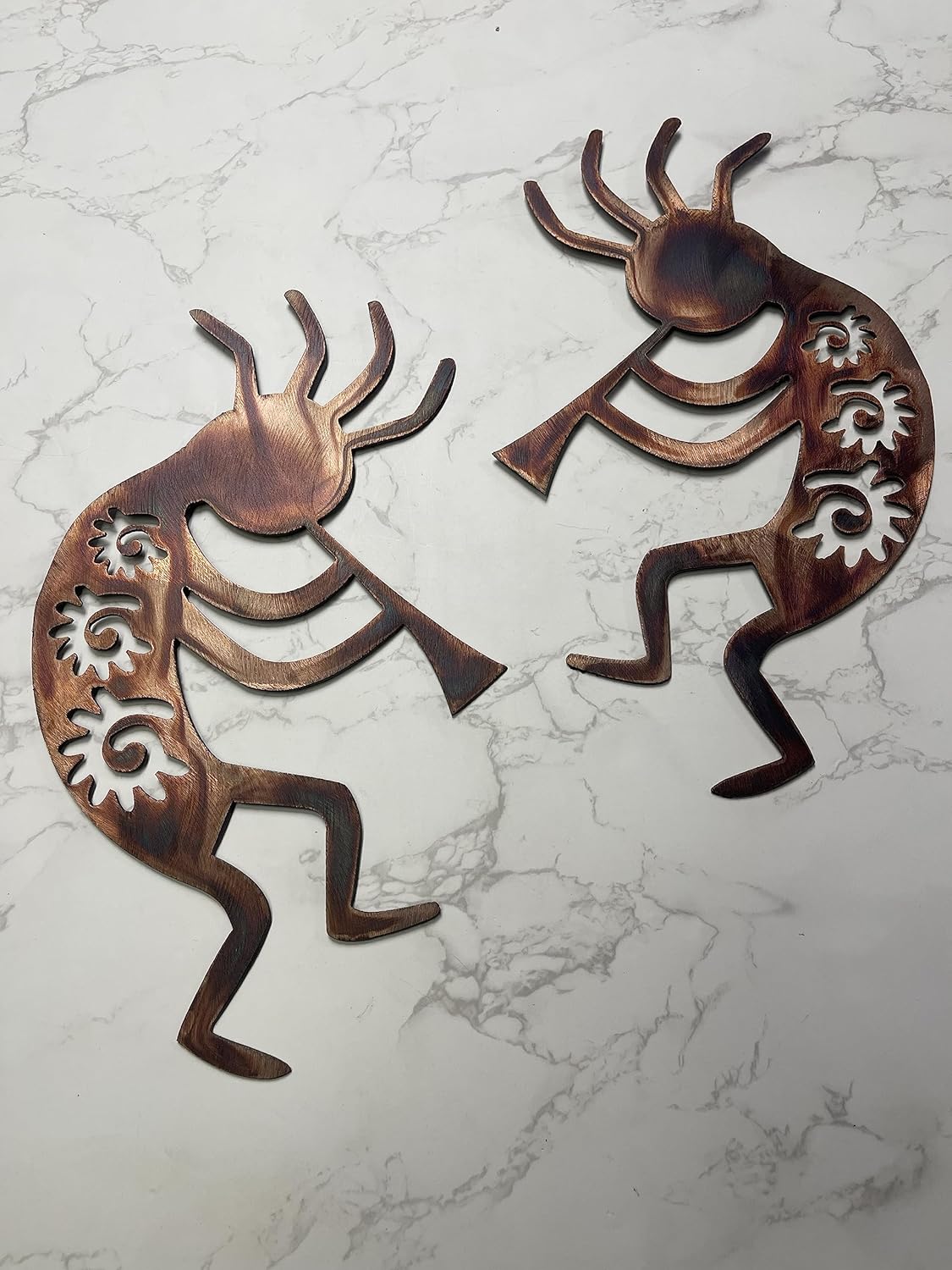 HG Artworks Handmade Copper/Bronze Plated Arizona Kokopelli Set of 2 (Matte Finish, 12" Tall Pair)