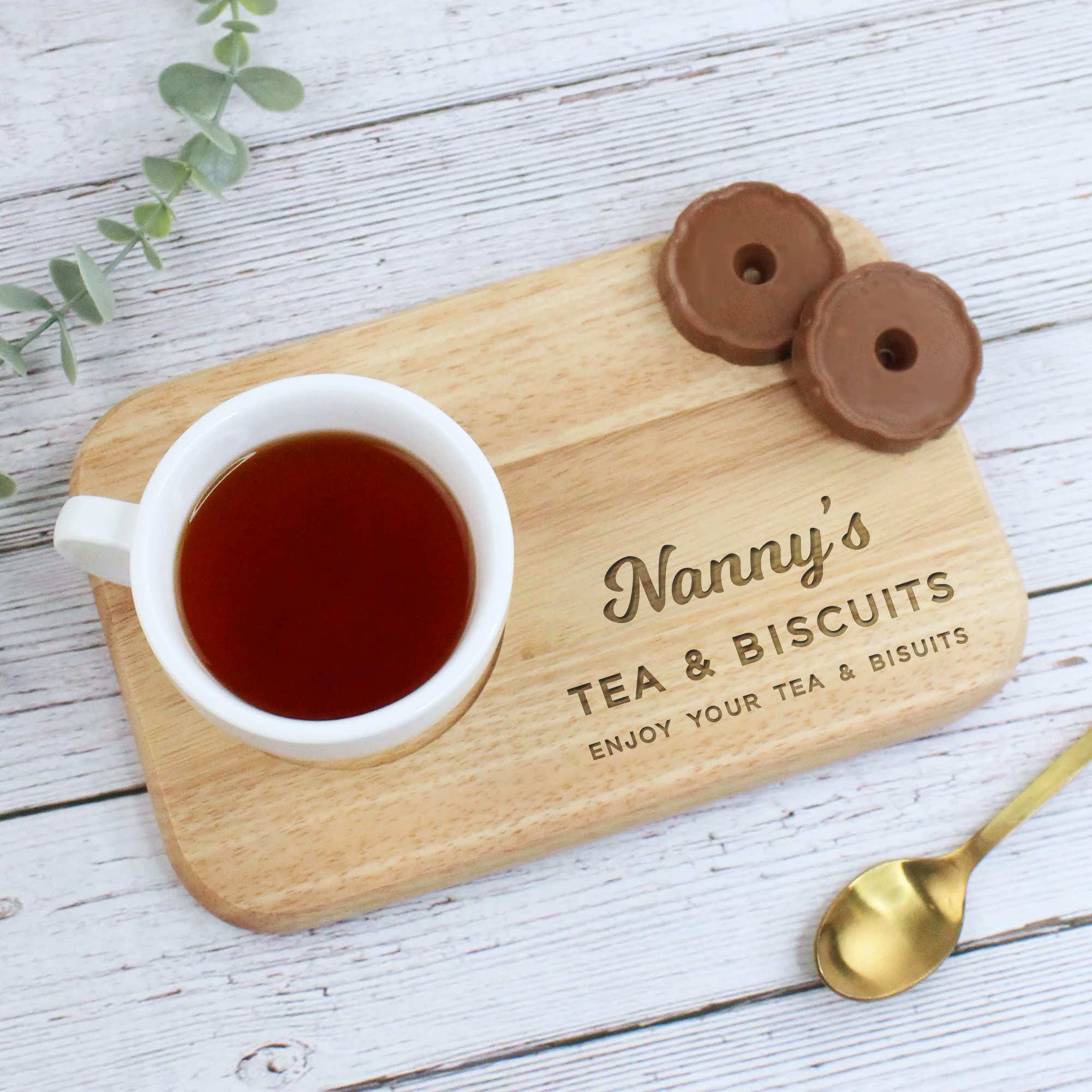 Ebuygb Personalised Nanny's Tea & Biscuits Board, Wooden Treat Board, Snack Tray, For Nanny, Birthday Gifts For Her