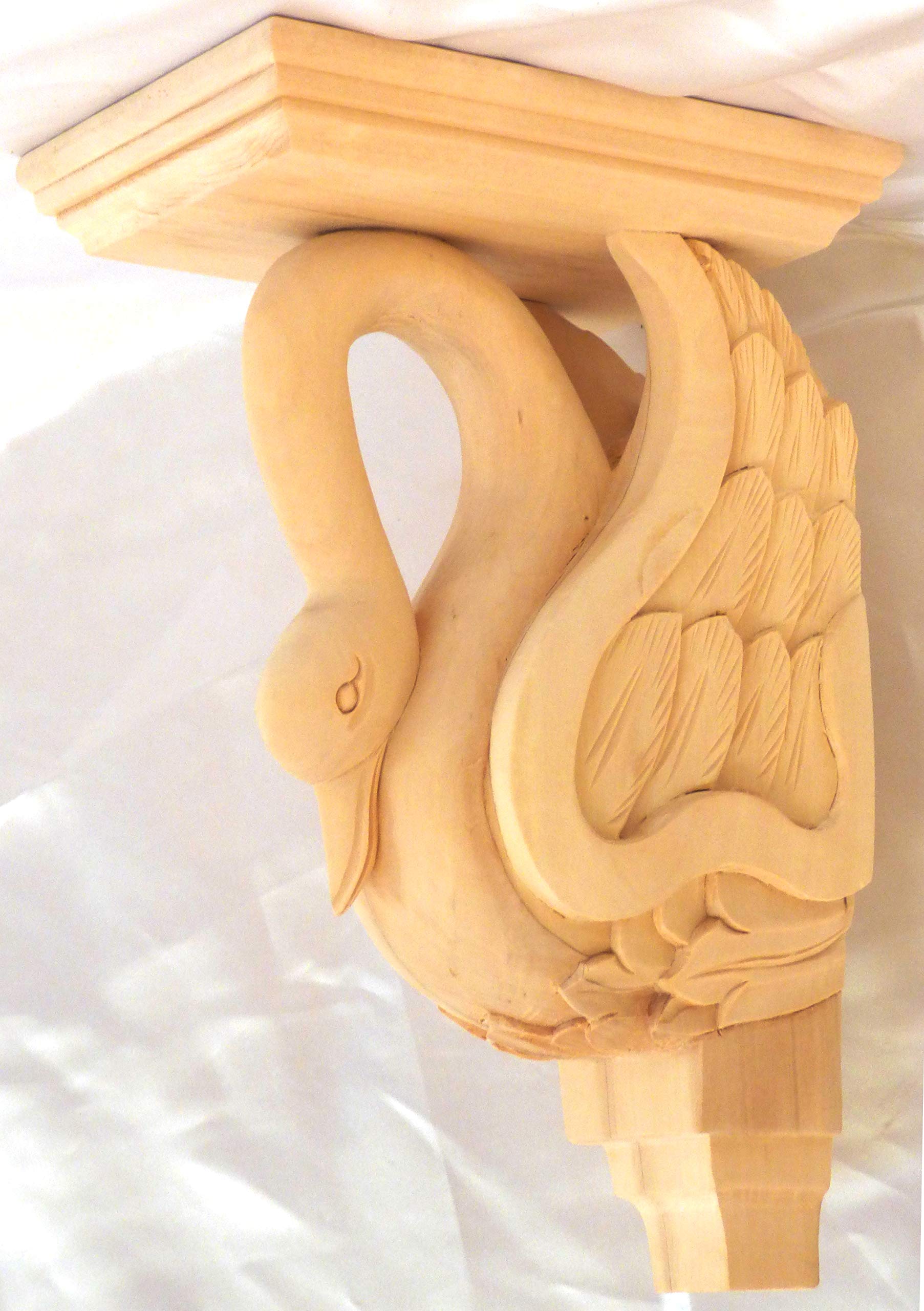 11-1/2"H X 5-1/4"W x 7-3/8"D Hand Carved Red Oak Hard Wood Swan Corbel Onlay 1046 (Birch Wood)