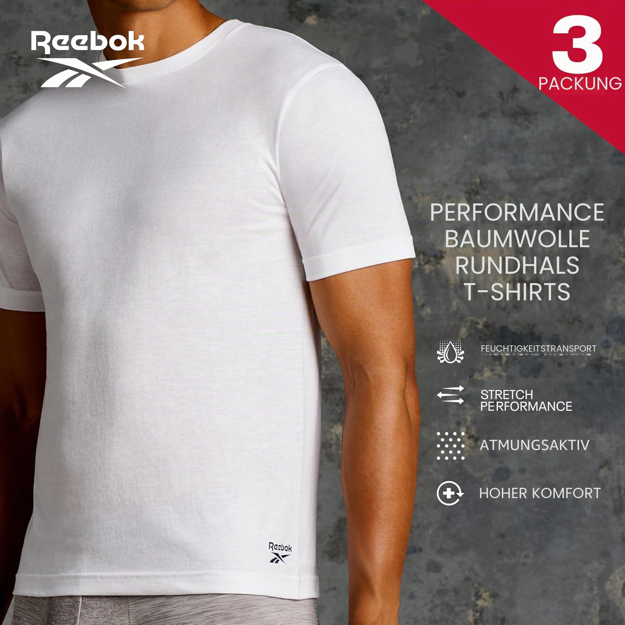 Reebok Santo Leichte Herren-T-Shirts, 3er-Pack, Baumwollmischung, Herren-Tops, T-Shirt, Multipack