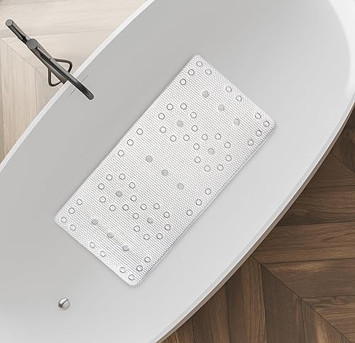Splash Home Deluxe Softee - Tapete para bañera antideslizante, extra largo con 58 ventosas y orificios de drenaje, 36 pulgadas de largo x 17