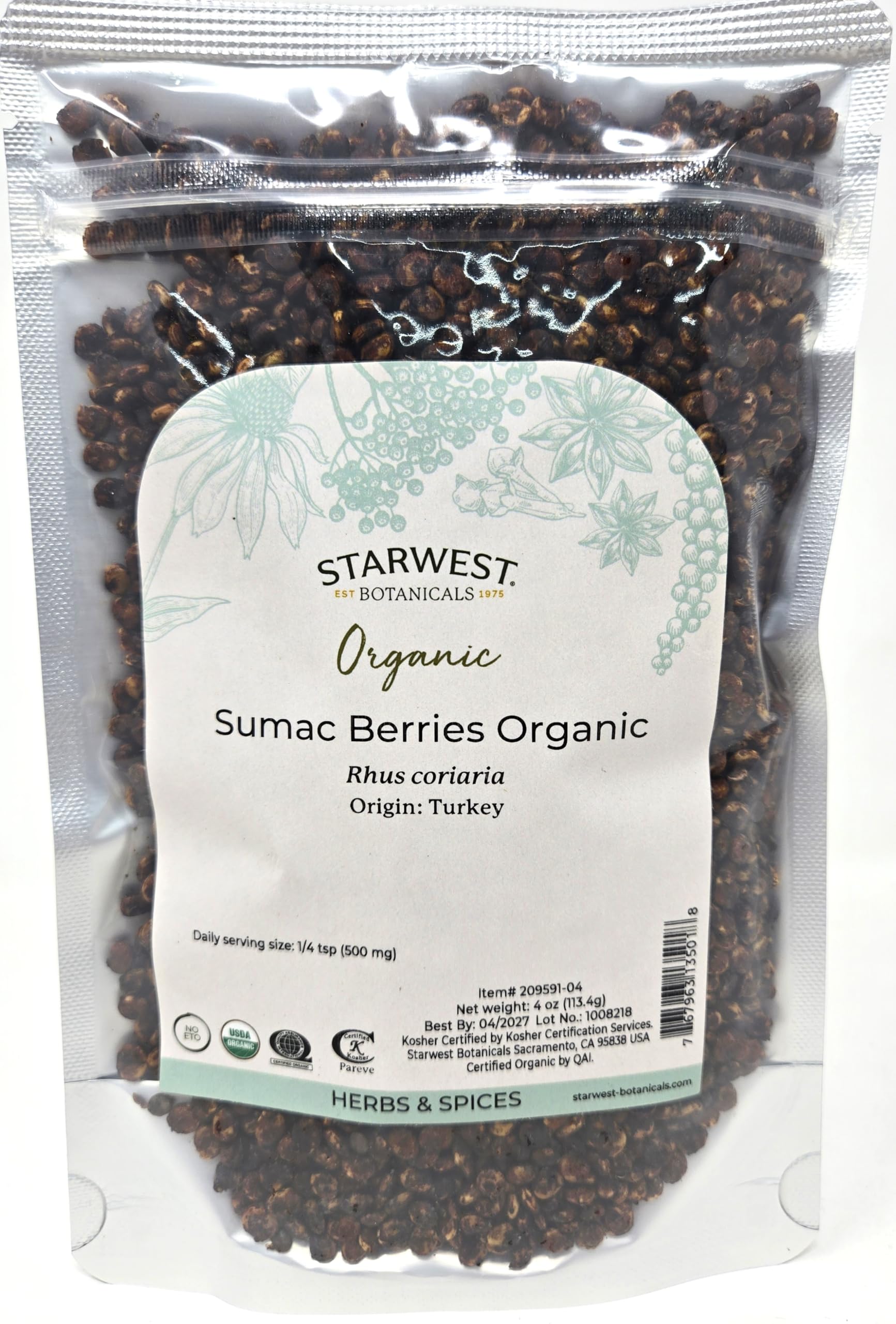 Starwest Botanicals Sumac Berries Whole Organic 4 oz