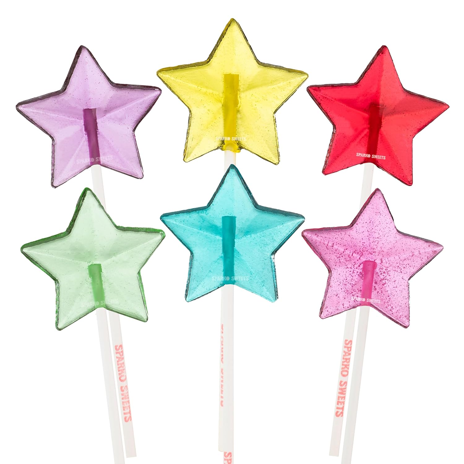 Sparko Sweets Star Lollipops, Fruit Flavors, 2" Diameter, Made in Los Angeles, Gluten-Free, Vegan, Kosher, Individually Wrapped – Perfect for Weddings, Baby Showers, Parties, and Events (Mix)