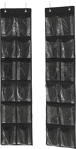 SimpleHouseware - Organizador de zapatos para colgar en la puerta, 24 bolsillos, 2 unidades, 12 bolsillos grandes, color negro