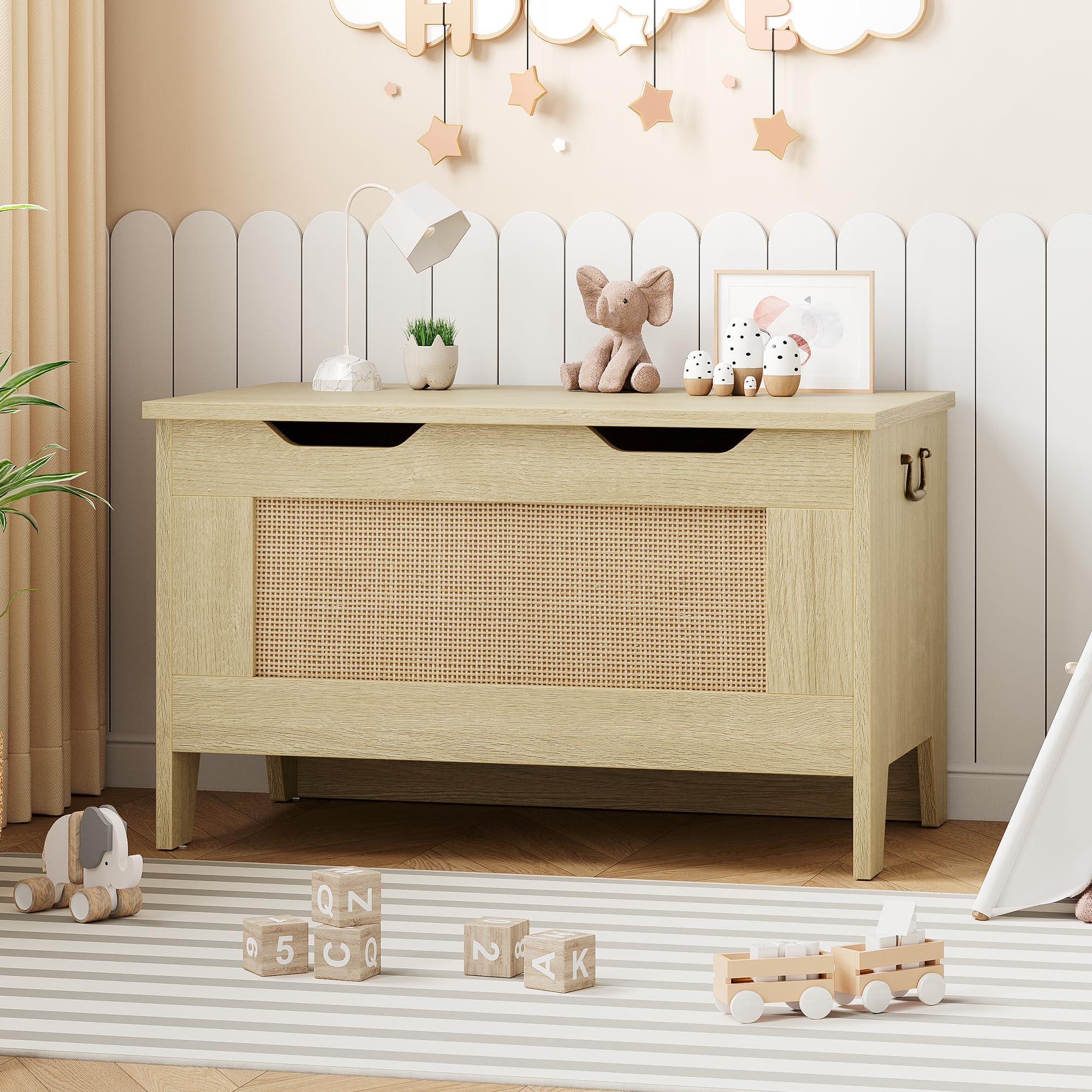 Garvee Baúl de Almacenaje baules de mimbre, baul almacenaje interior, Baul Juguetes Infantil,Para Entrada y Dormitorio.Color Madera Natural, 76×40×50 cm