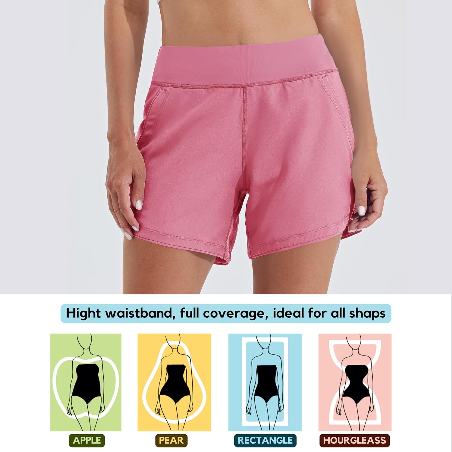 Willit Women's 5" Swim Board Shorts Quick Dry Beach Swimming Shorts UPF 50+ High Waisted Liner Pockets - Image 3