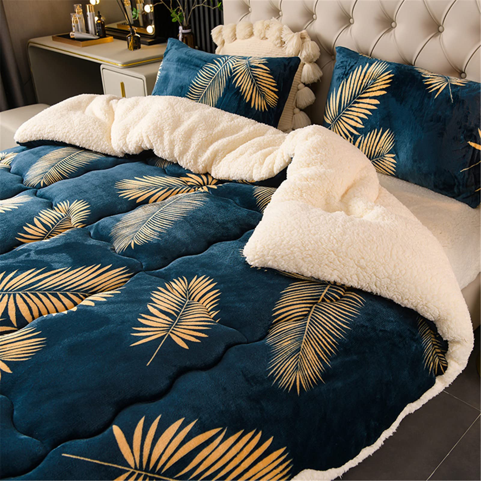 Couette en Velours de Laine d'agneau en Coton, Épaisse et Chaude Cachemire Édredon, Anti-poussière et Anti-Allergique Au Printemps Hiver et Automne (Marine,150 * 200cm (1.75kg)