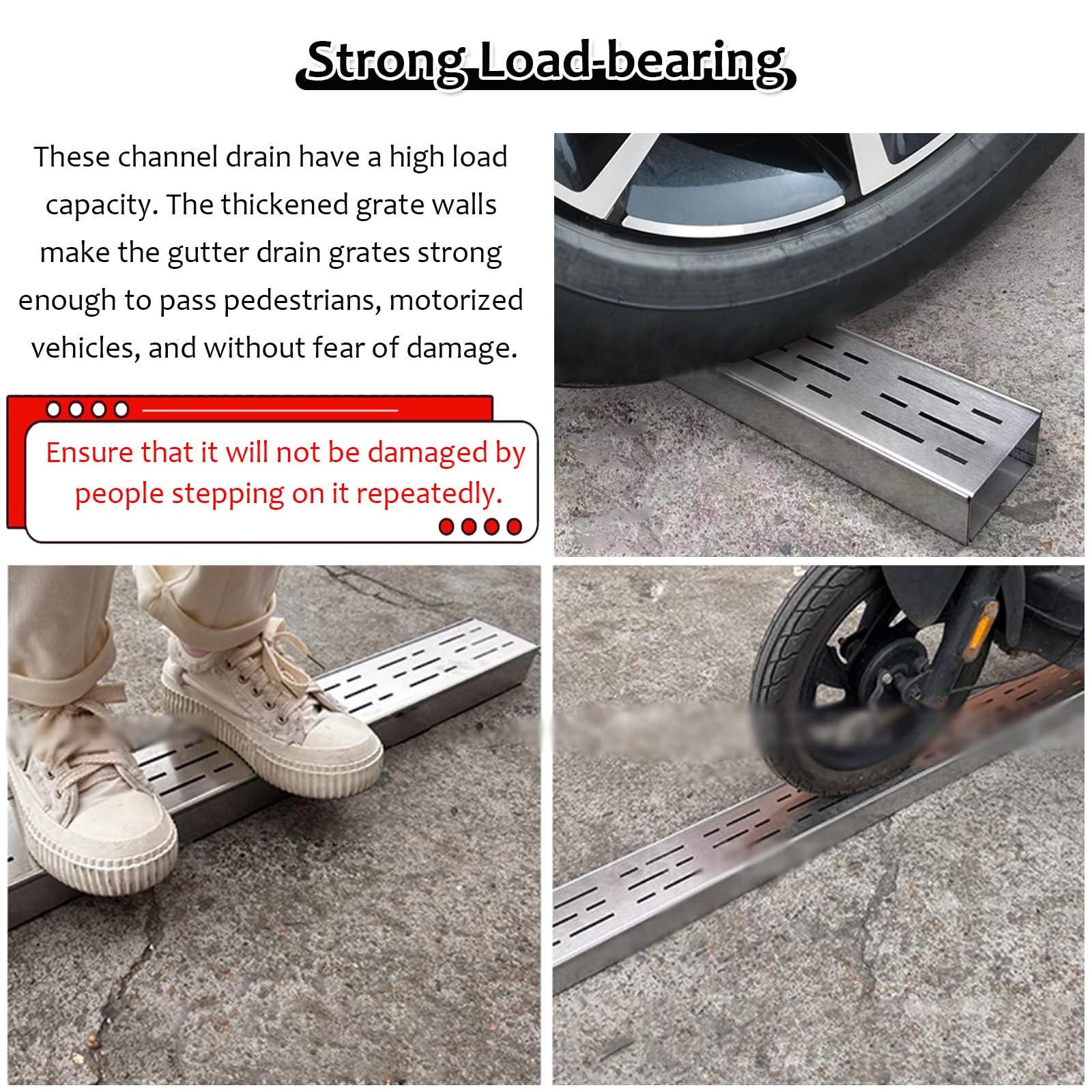 grille Caniveau Exterieuru Robuste Drain De Tranchée Pour Béton Couvercle De Caniveau Mince Avec Grille - 1m De Long Tuyau De Drainage De Caniveau Système De Drainage De Tranchée Pour L'extérieur Pour